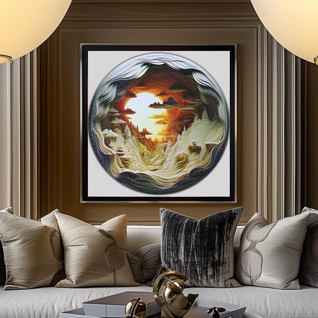 Bgraamiens 3D Visual Dawn Inside a Cave - 1000 Pieces Round Puzzle for Adults, Unique Autostereoscopy Hard Challenge, BG24011