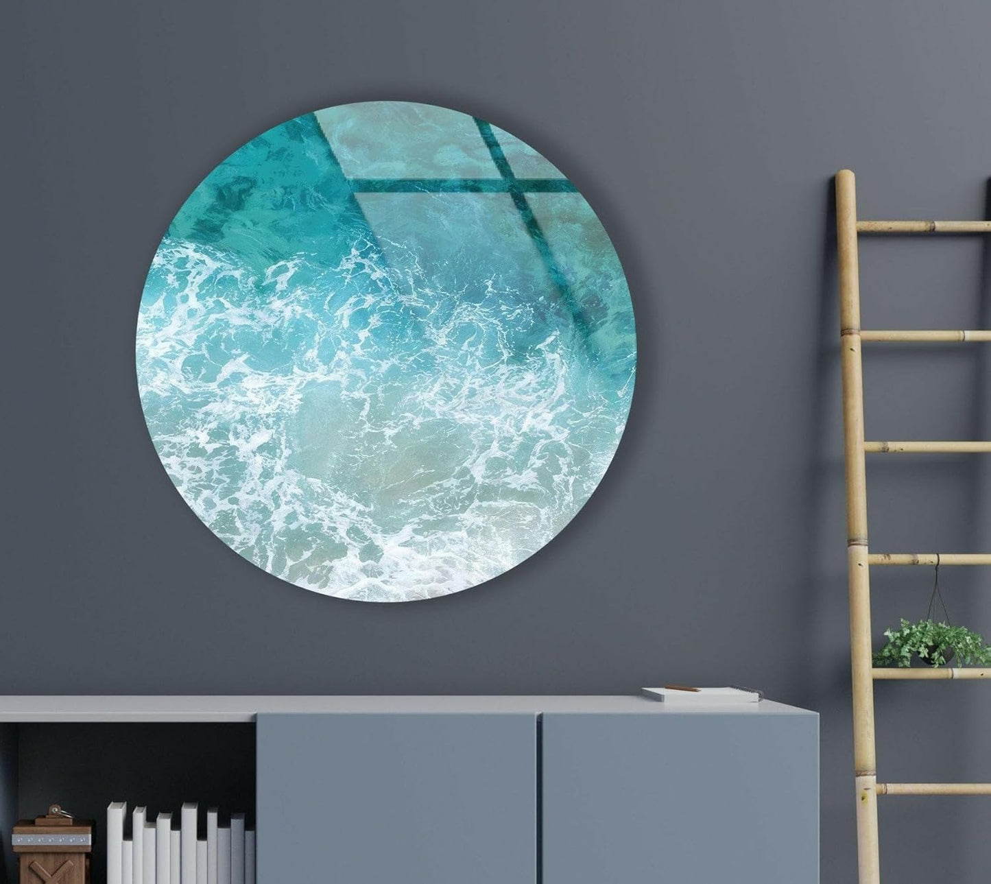 My Photostation.com 10''(25cm) Diameter Sea Waves Round Glass Wall Art Tempered Glass Printing Wall Decor Large Wall Art Wall Hangings