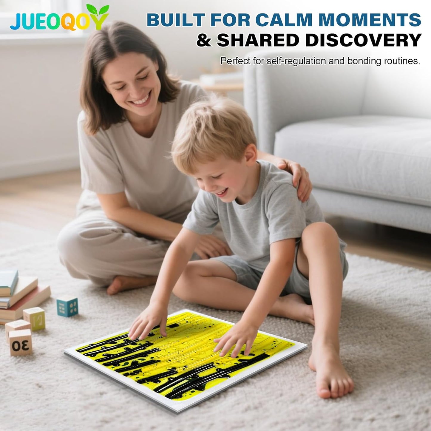 Liquid Sensory Floor Tile for Kids Ages 3+, 12" Textured Step-On Tile with Non-Slip Base, Interactive Color-Flow, Yellow-Black, for Calm Corners (1-Pack)