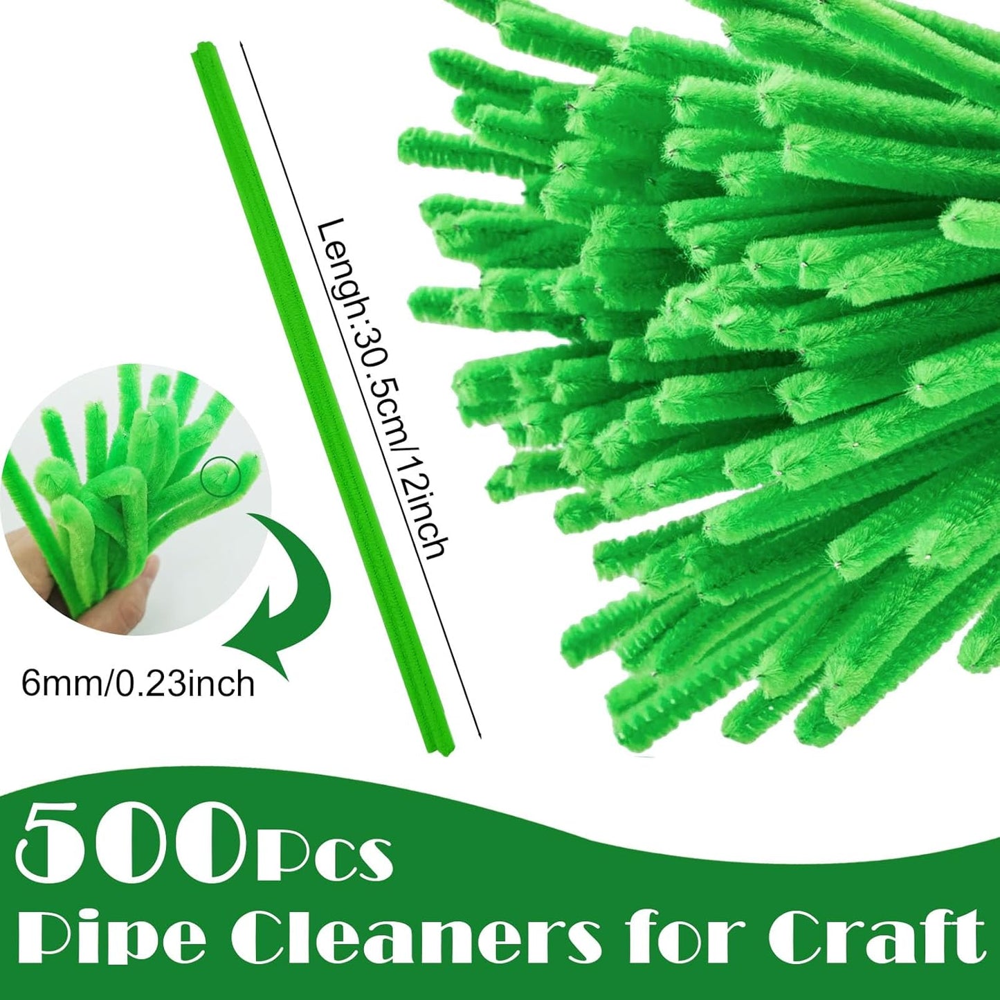 500PCS Pipe Cleaners Craft - Green Pipe Cleaners Craft Bulk Supplies,Chenille Stems for Kids and Adults DIY Arts Crafts Project