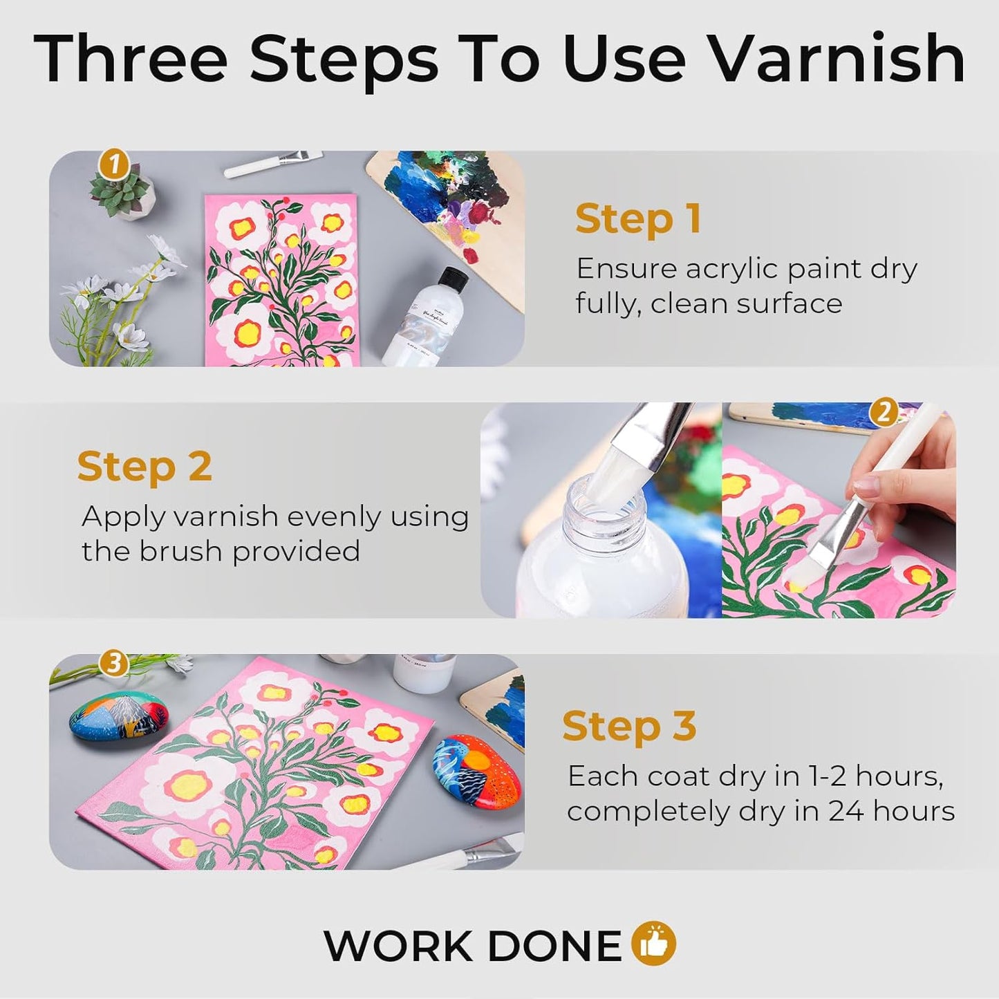 Nicpro Gloss Varnish for Acrylic Painting 8.45oz, Non-Yellowing, Non-Toxic, Anti-Crazing, Clear Acrylic Varnish for Pro Artist, Hobby Painter on Canvas Artwork, Acrylics Paint, Wood, High Gloss Finish