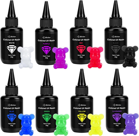 JDiction UV Resin Kit - 8 Colors, 240g Odorless Hard Rainbow Colored UV Resin for Jewelry Making, Casting and Coating, Crafts and Decoration