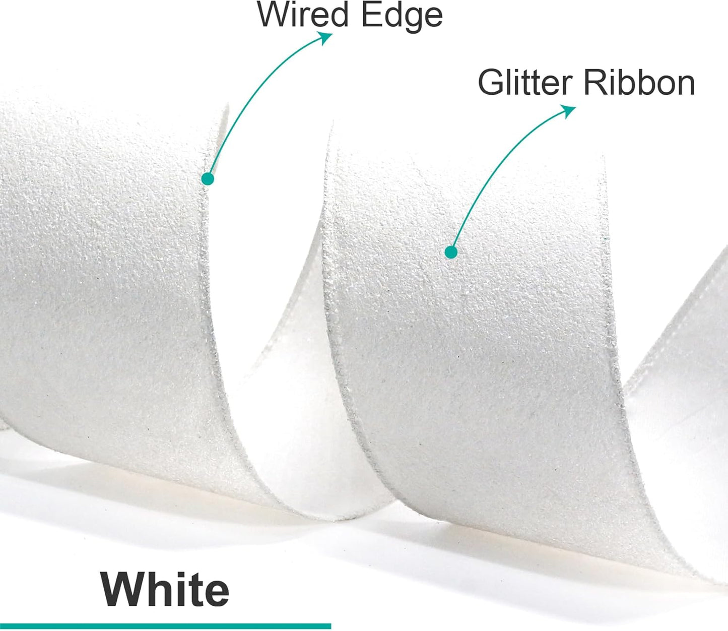 CT CRAFT LLC Glitter Wired Ribbon 1.5" x 10 Yards White for Christmas Home Decor Bow Gift Wrapping DIY Crafts Wreath