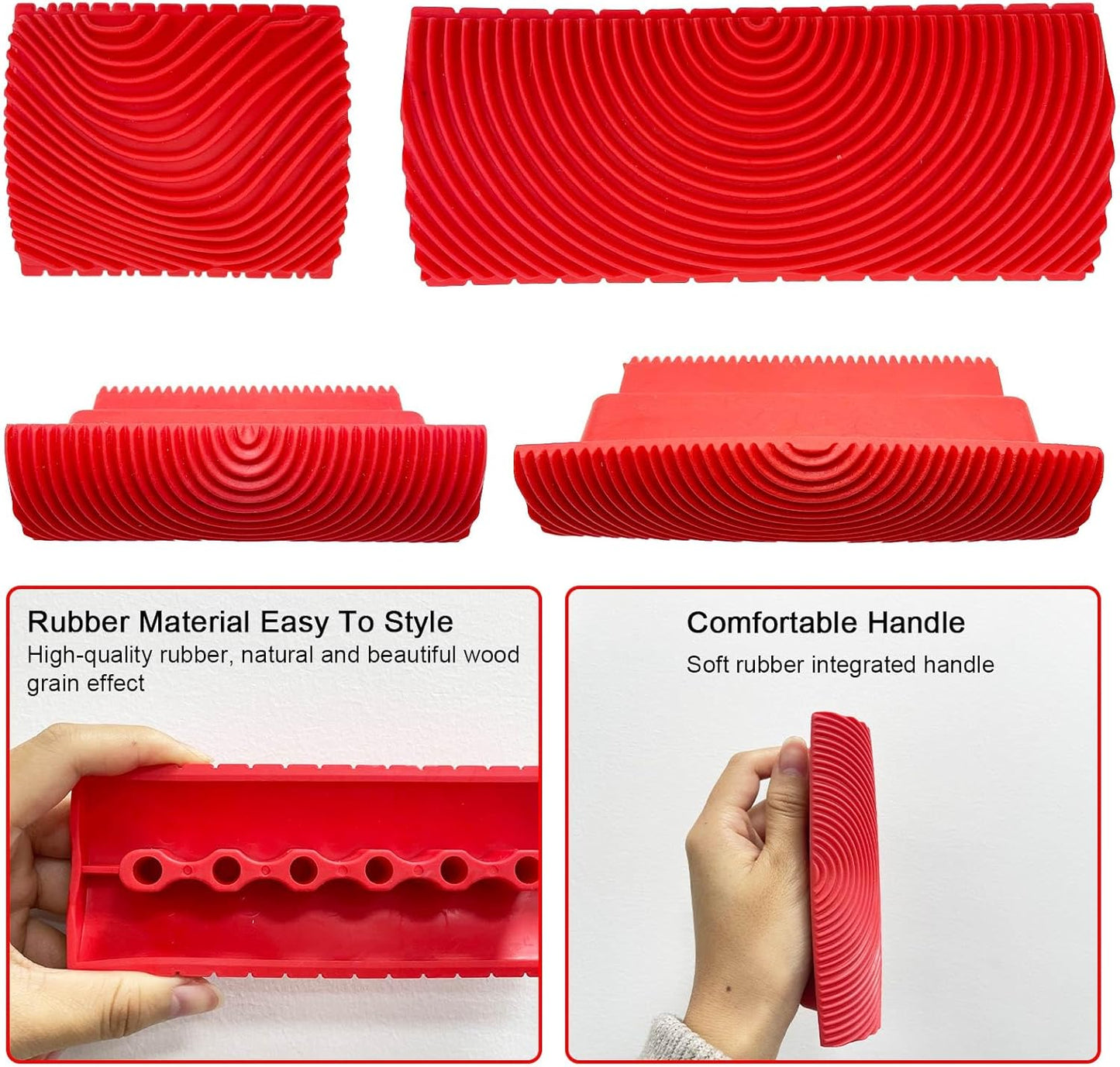 Wood Graining Tool, 4 PCS Wood Grain Tool Set, Rubber Empaistic Wood Texture Painting Tool for DIY Wall Room Art Paint Decoration