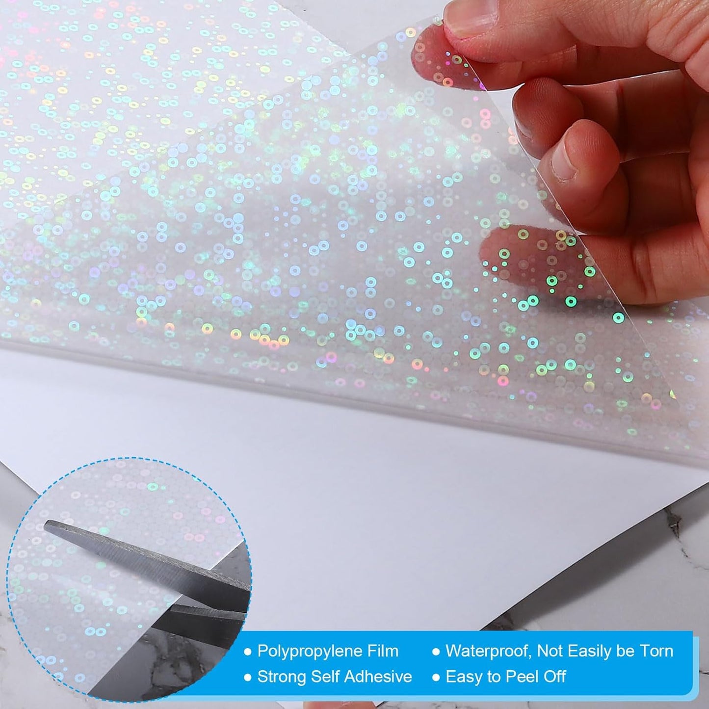 PATIKIL 11.7x8.3" Holographic Sticker Paper, 10Sheets A4 Polypropylene Self-adhesive Transparent Waterproof Laminate Overlay Film for Photo Cards Scrapbook Decorations, Circle