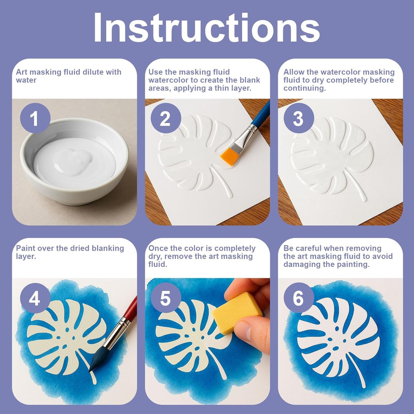 1DFAUL 60ml Masking Fluid for Watercolor Painting, Art Watercolor Masking Fluid Precise White Space, Easy Peel-Off, Water Based Latex, for Artists, Beginners, DIY Canvas Protection (White)