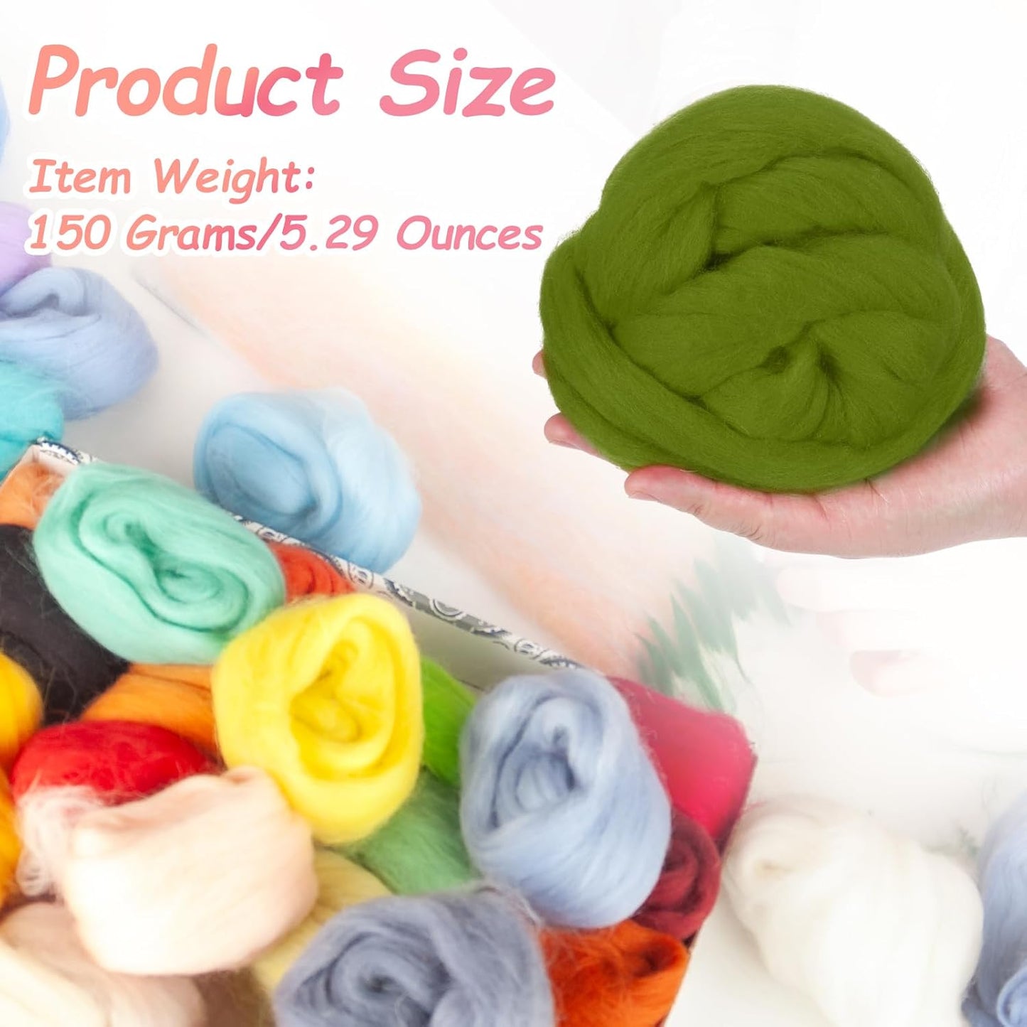 PATIKIL Wool Roving Yarn, 150G/5.3OZ Soft Felting Wool Pure Chunky Roving Yarn Bulk for Needle Felting Knitting Blanket Spinning Weaving DIY Craft, Light Green