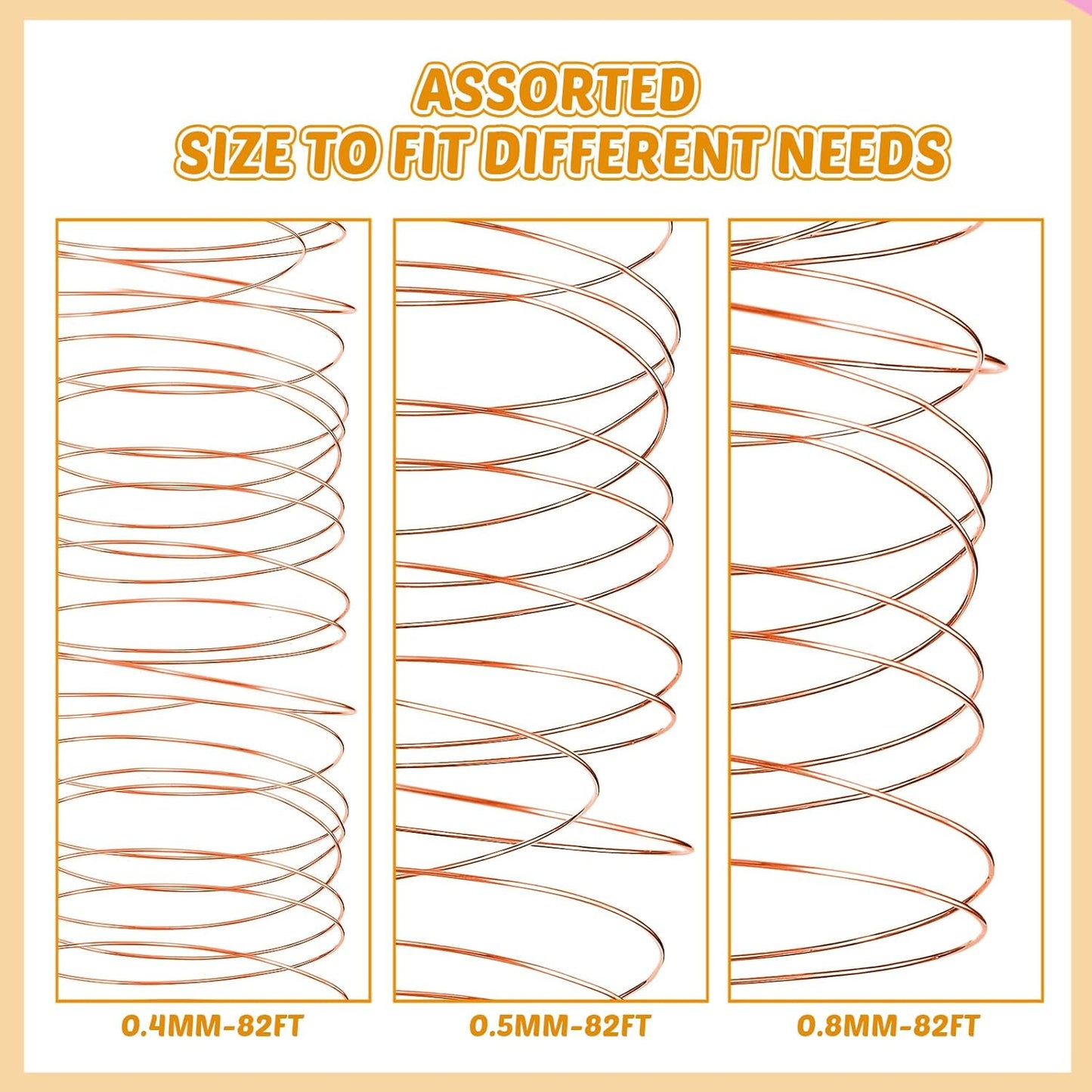 Funrous 5 Rolls 5 Size Jewelry Wire 18, 20, 22, 24, 26 Gauge Copper Wire Kit Jewelry Beading Bendable Craft Metal for Making Crafts, Sculpting with a Pliers(Copper)