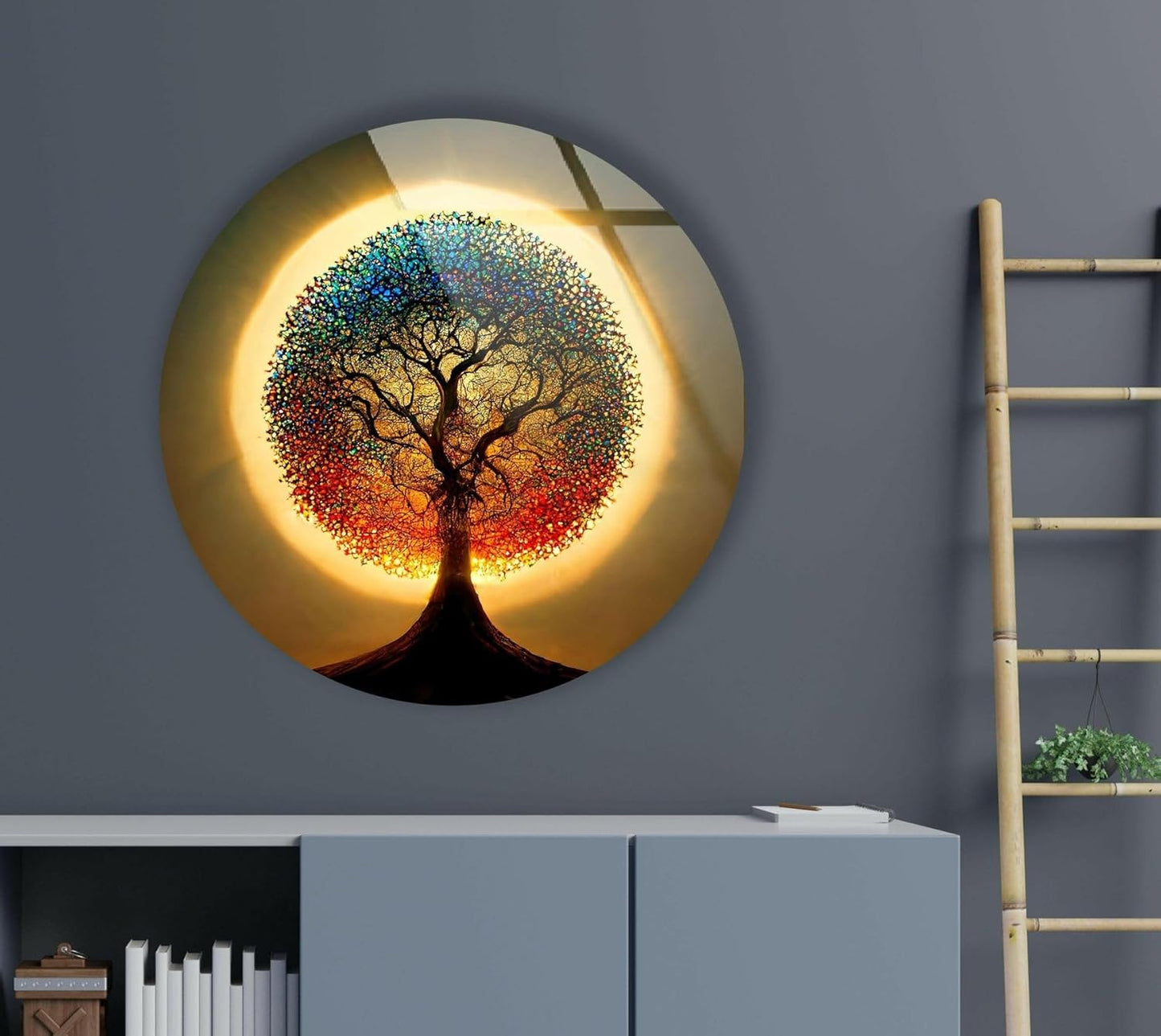 My Photostation.com 15.8''(40cm) Diameter Life of Tree Round Glass Wall Art Tempered Glass Printing Wall Decor Large Wall Art Wall Hangings