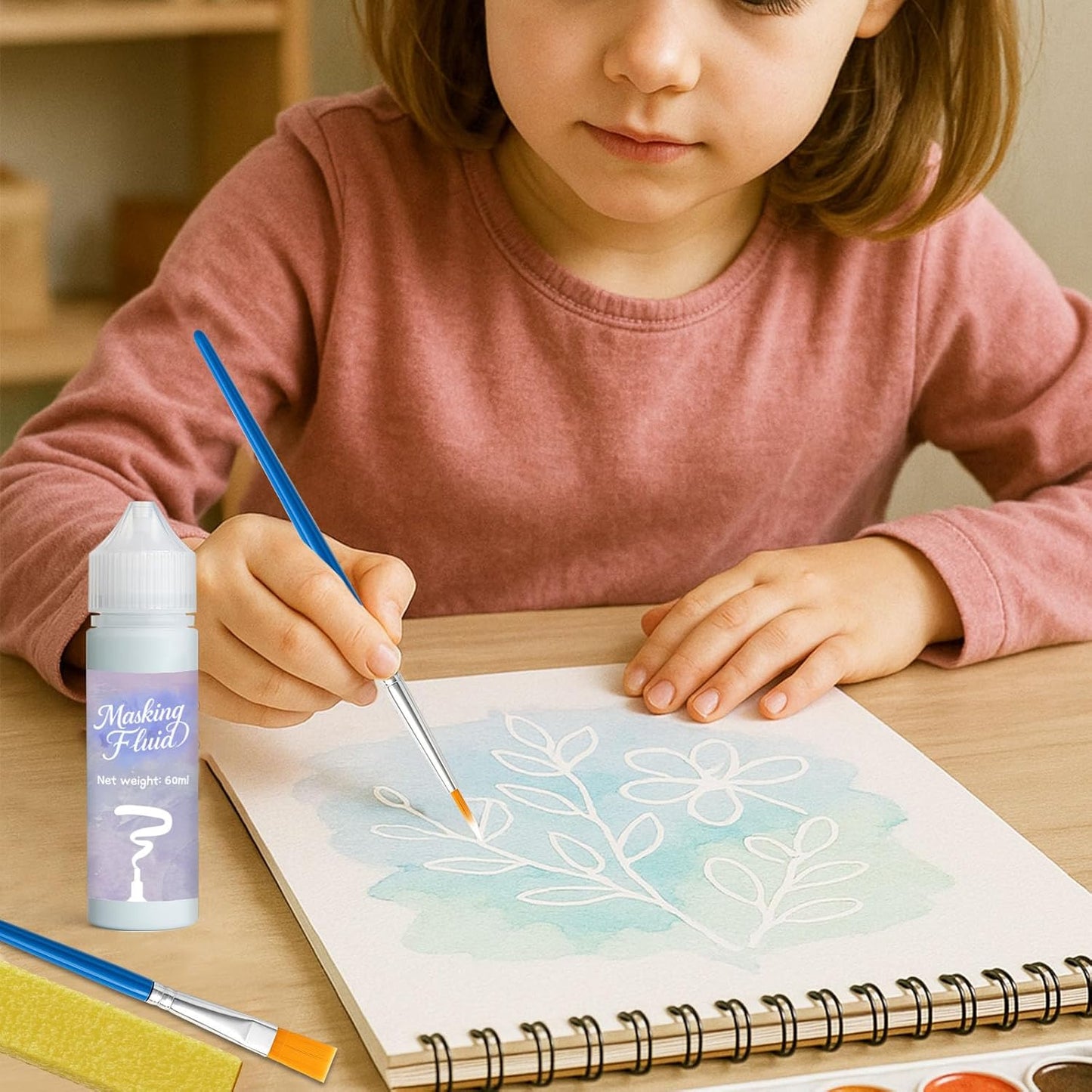 120ml Blue Masking Fluid for Watercolor Painting,Quick-Drying and Easy to Tear,No Residue,Suitable for Watercolor Painting to Prevent Accidental Staining,and Liquid Masking for Art Projects