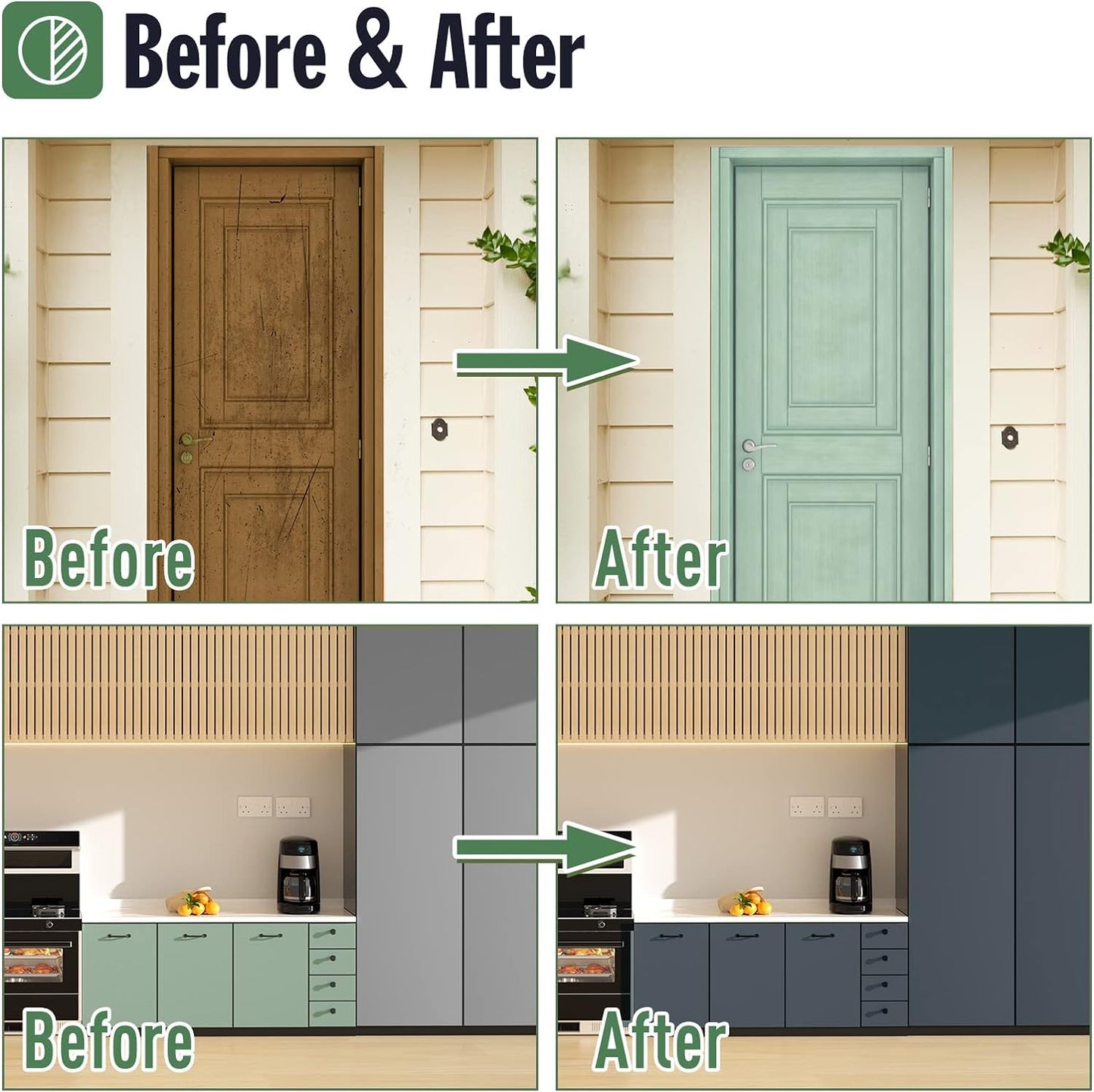 DWIL Matte Finish Furniture Paint - 64 Oz Wood Paint for Cabinets, Doors, Tables, and Dressers Refinishing - Water-Based, Non-Toxic & Odorless, Easy to Apply(White)-With Tools