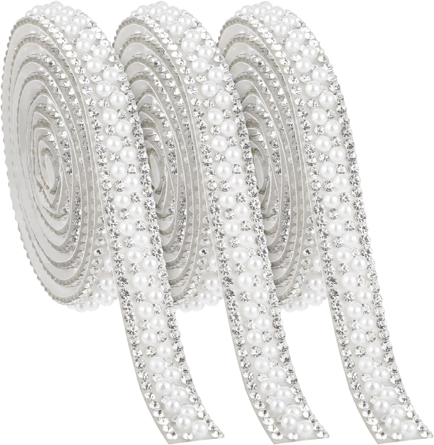 3 Rolls Pearl Rhinestone Ribbon Self Adhesive Pearl Crystal Strips Sticker Bling Pearls Strips Trims Diamond Pearls Tape for DIY Phone Clothing Crafts (3 Yard)