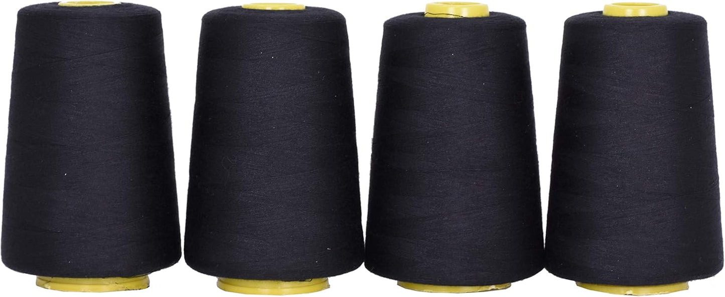 Mandala Crafts 4 Pack of Serger Threads Cones Spools - 20S/2 24000 Yards Polyester Black Threads for Sergers Machine and Overlock Quilting Sewing Machine