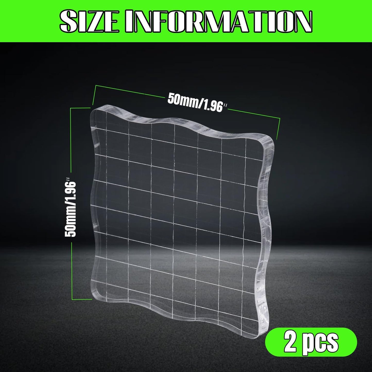 2Pcs Clear Stamp Blocks Set, 2 x 2 Inch Wave-Like Acrylic Blocks for Stamping With Grid Lines - Scrapbooking Crafts Tools