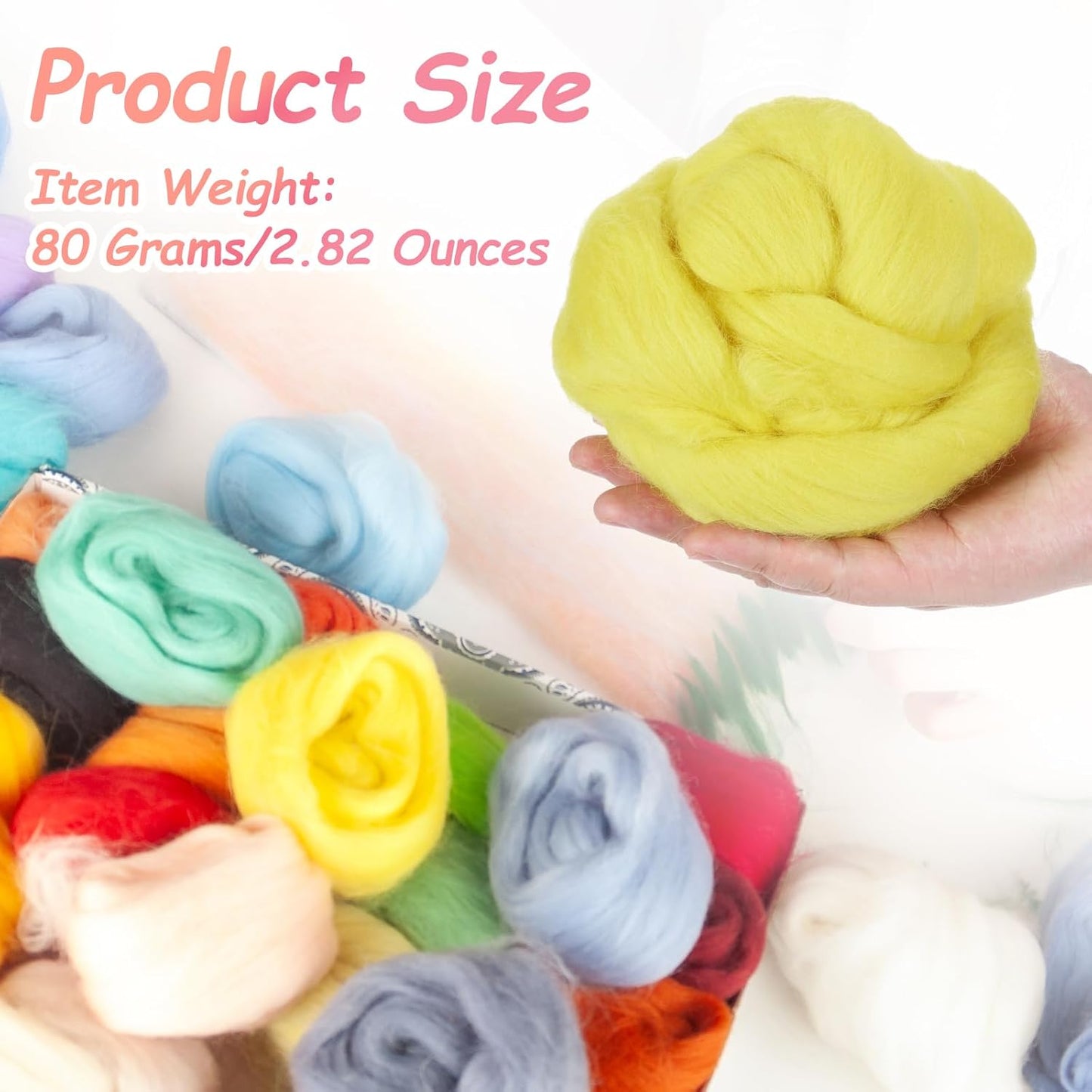 PATIKIL Wool Roving Yarn, 80G/2.82OZ Soft Felting Wool Pure Chunky Roving Yarn Bulk for Needle Felting Knitting Blanket Spinning Weaving DIY Craft, Yellow