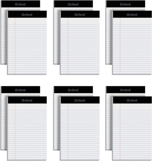 Oxford 5 x 8 Legal Pads, 12 Pack, Narrow Ruled, White Paper, 50 Sheets Per Writing Pad, Made in the USA (74019)