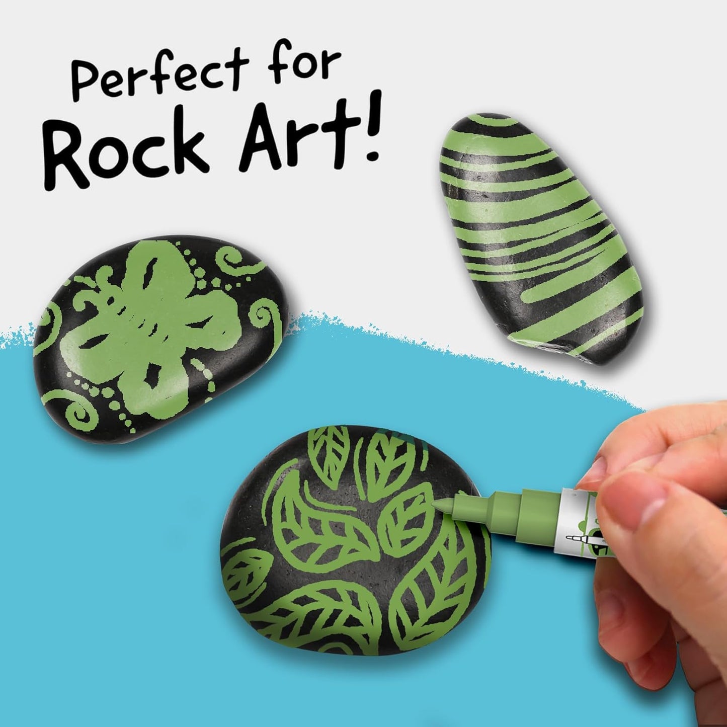 4 Dual Tip Green Paint Pen Metallic - Fine Tip & Medium Acrylic Paint Markers - Green Marker for Metal, Wood, Rock Painting, Canvas, Ceramic, Glass, Fabric, Leaf and Plastic - Water-based Ink