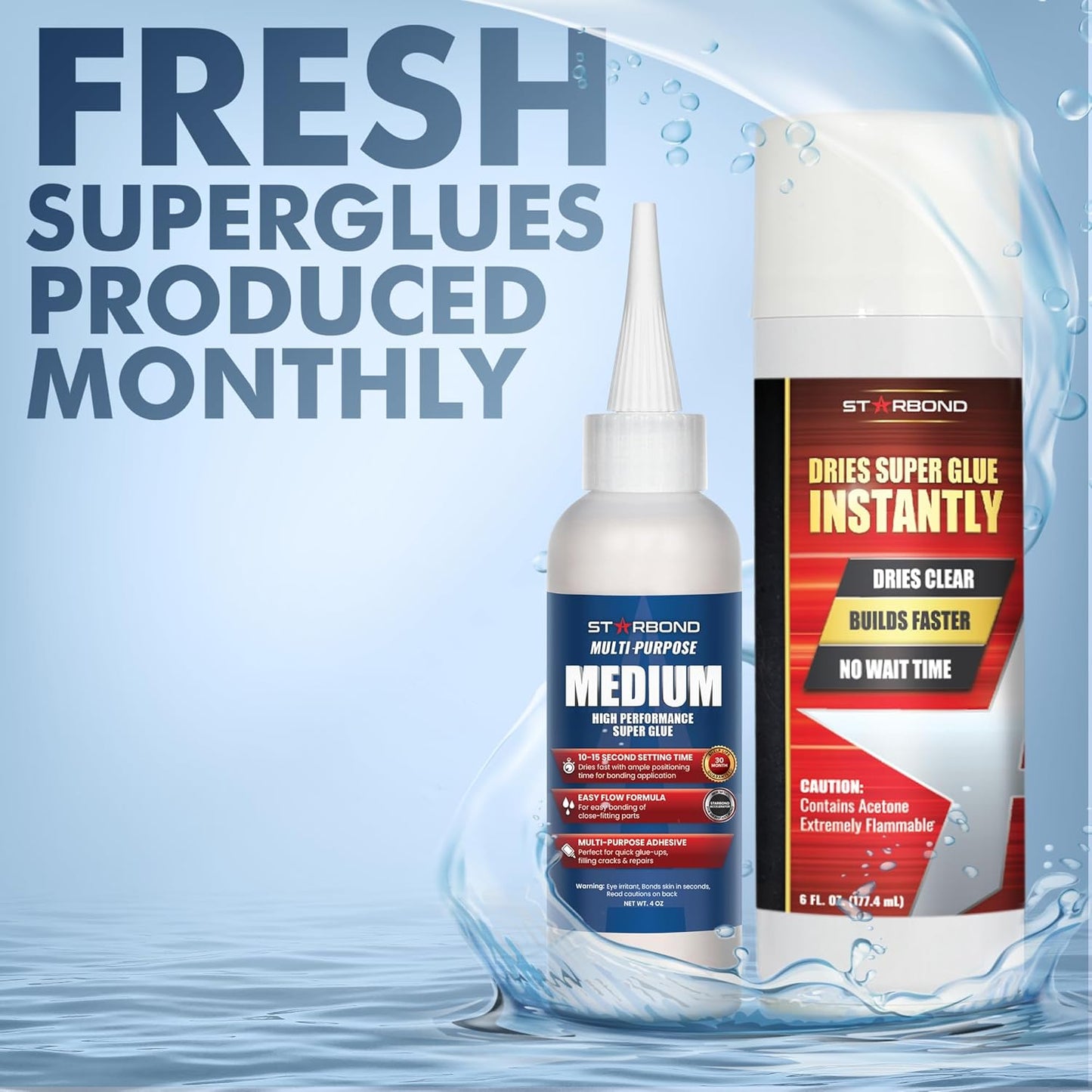 Starbond 4 oz Medium CA Glue with 6 oz Activator Bundle, Premium Cyanoacrylate Super Glue, for Quick Repair, Woodworking, Woodturning, Hobby Models