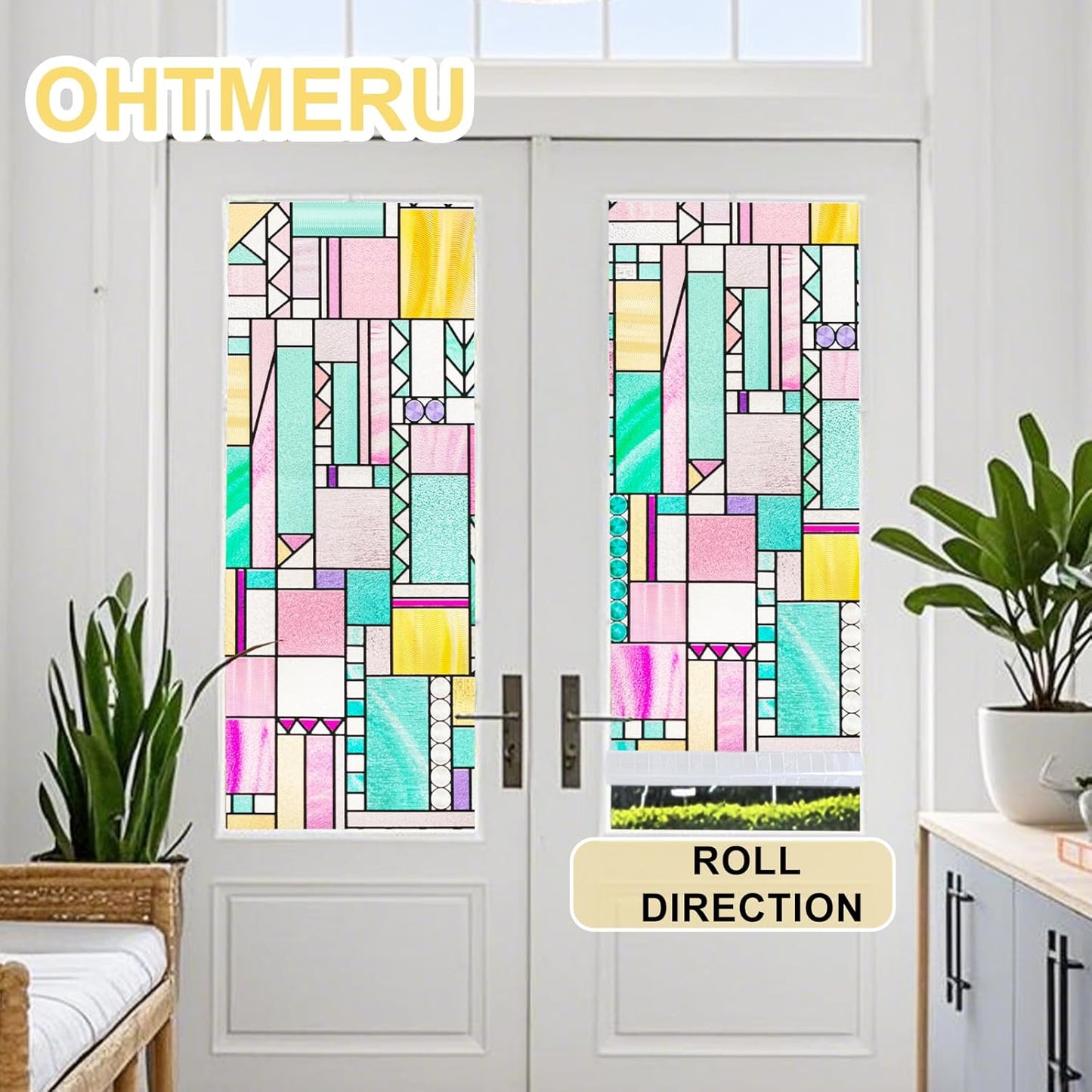 3D Stained Glass Window Privacy Film, Heat Control UV Blocking Static Cling Decorative Window Film for Bathroom,Front Door,Home Non Adhesive,23.6 x 35.4 inches Vibrant Reverie