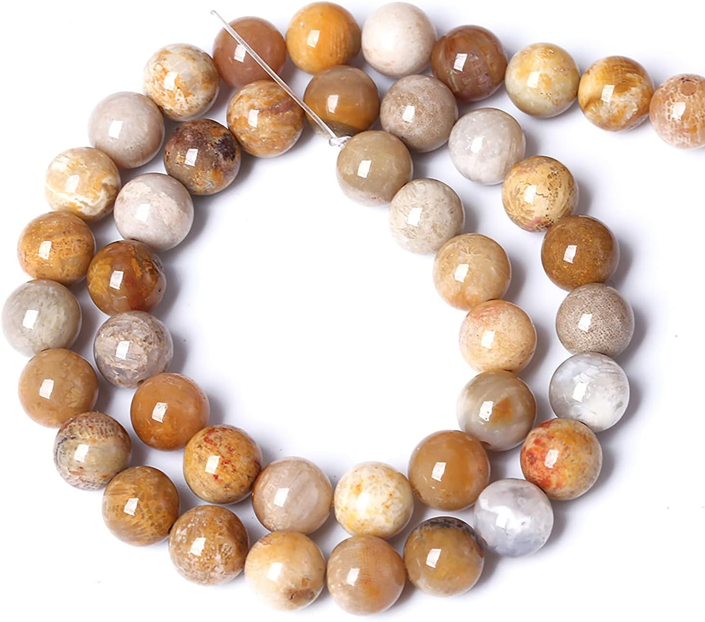 60pcs 6mm Natural Coral Jade Chrysanthemum Stone Beads Round Loose Beads for Jewelry Making,DIY Bracelet Necklace