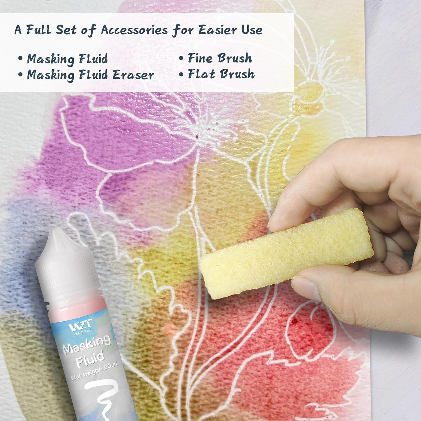 Masking Fluid for Watercolor Painting 120ml Red with a Paintbrush and Eraser - Art Masking Fluid Pen Watercolor Medium Art Supplies for Artists