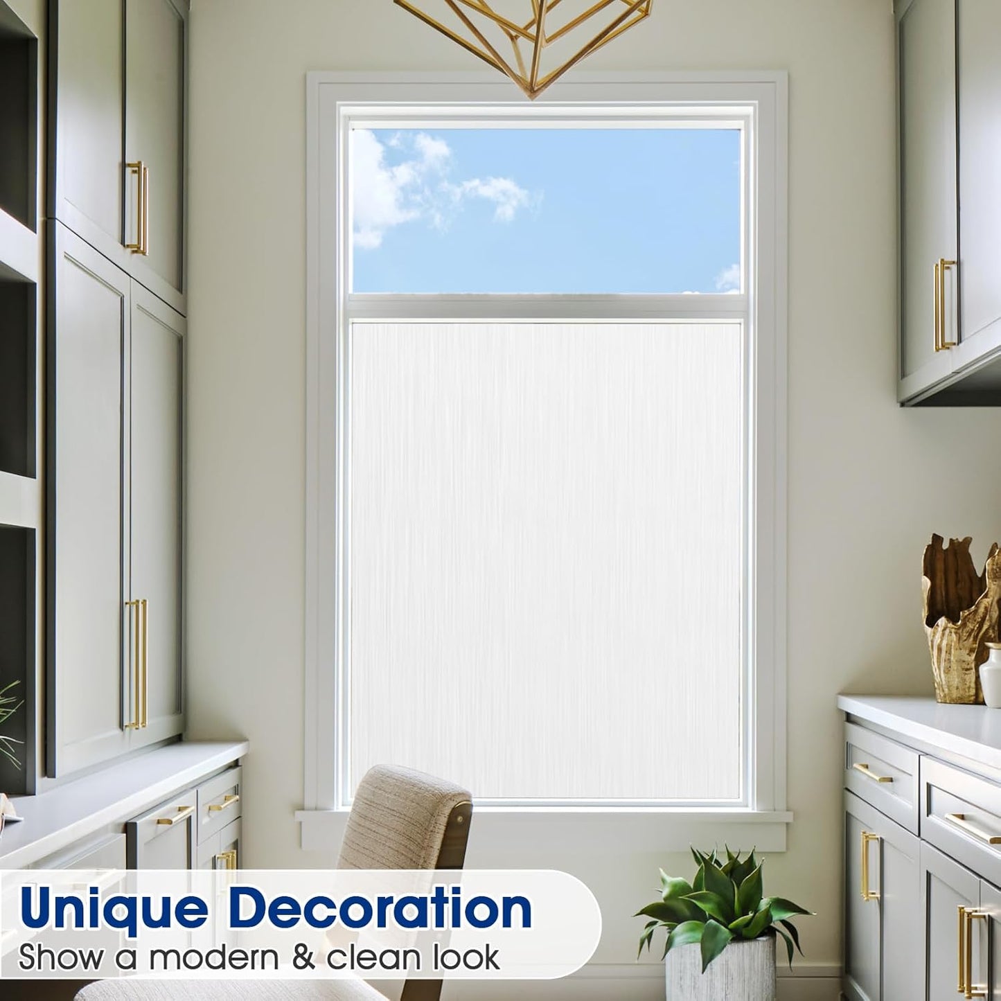 Privacy Window Film Static Cling, Frosted Glass Decorative Window Film with 96% UV Blocking, Non-Adhesive Removable Window Cling for Home Office Bathroom, 17.5 x 157.4 Inches, White
