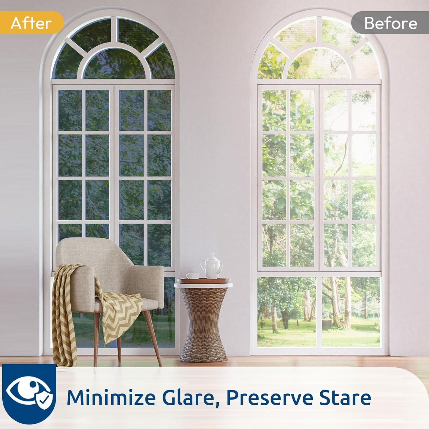 rabbitgoo Window Privacy Film One Way Window Tint for Home, Removable Reflective Heat Sun Blocking Anti UV Glass Door Covering, Mirror Tinting Film House Office, 17.5 in X 6.5 Feet, Blue Silver