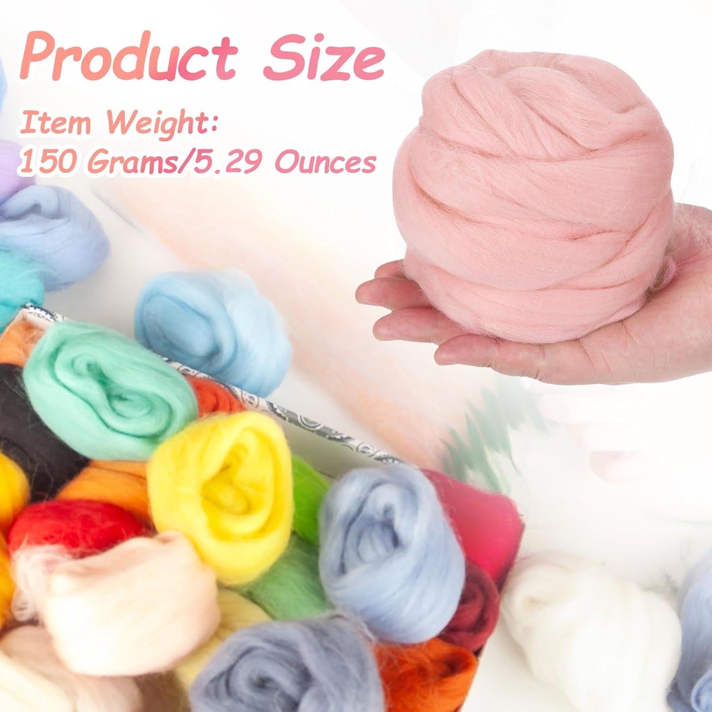 PATIKIL Wool Roving Yarn, 150G/5.3OZ Soft Felting Wool Pure Chunky Roving Yarn Bulk for Needle Felting Knitting Blanket Spinning Weaving DIY Craft, Light Pink