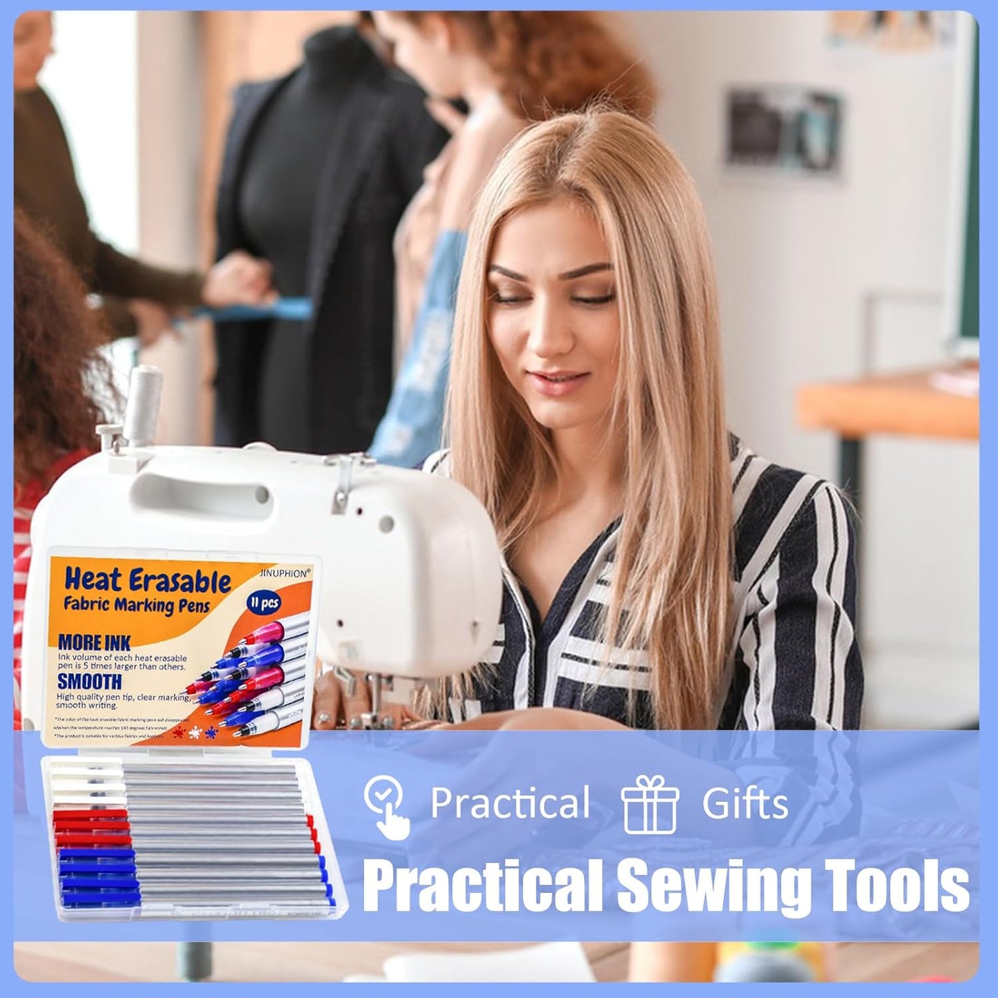 Heat Erasable Fabric Marking Pens Set | 11Pcs 3 Colors | Increase Ink Capacity & Writes Smooth | Sewing Quilting Supplies, Sewing Gifts