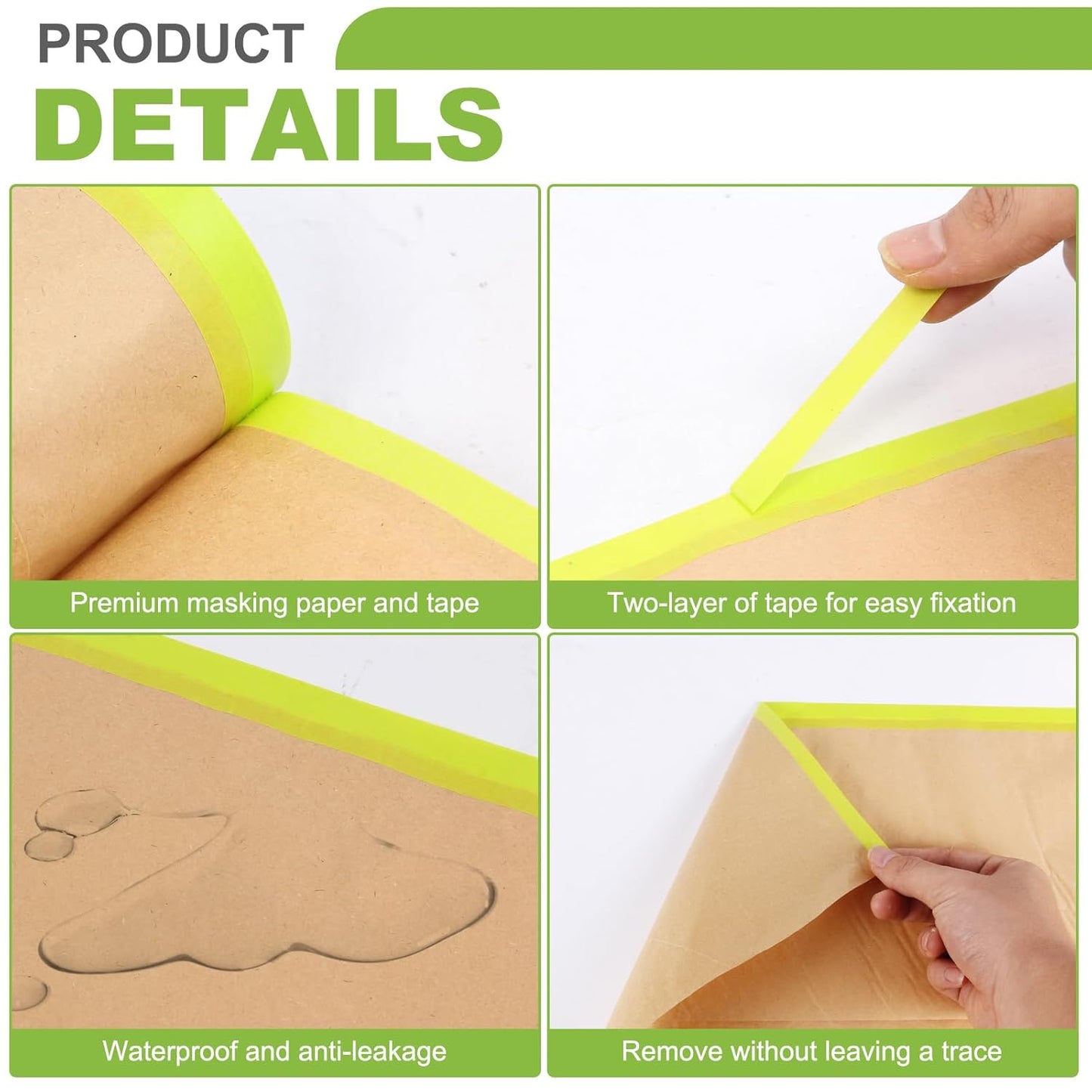 12Inchx50Feet Pre-Taped Masking Paper Roll - Heavy Painters Paper with Adhesive, Tear-Resistant for Auto Body, Wall Painting, Floor Protection, Furniture&DIY Projects(12 Roll) (12, 12inch*50feet)