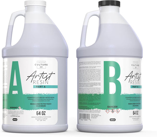 Counter Culture DIY Clear Artist Resin, 1 Gallon Kit, Art Epoxy Supplies for Metallic Stains Acrylic 100% Solids Easy Coat No VOCs Scratch UV Heat Resistant to 500 Degrees