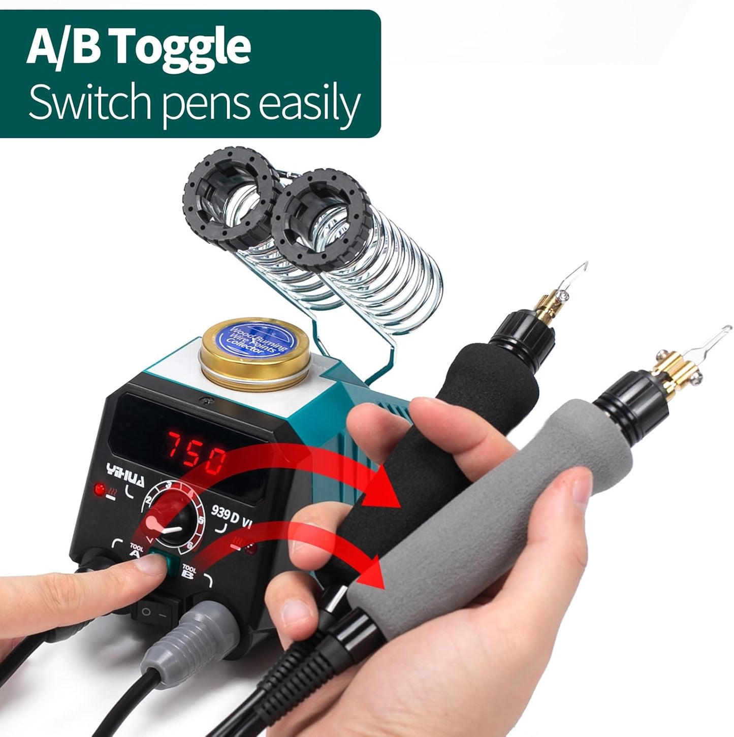 YIHUA 939D-VI Dual Pen Wood Burning Kit with Digital Display with 20 Wire Nibs, Detachable Wood Burning Pen, 2 Wood Pieces, Tweezers Used as Wood Burning Tool