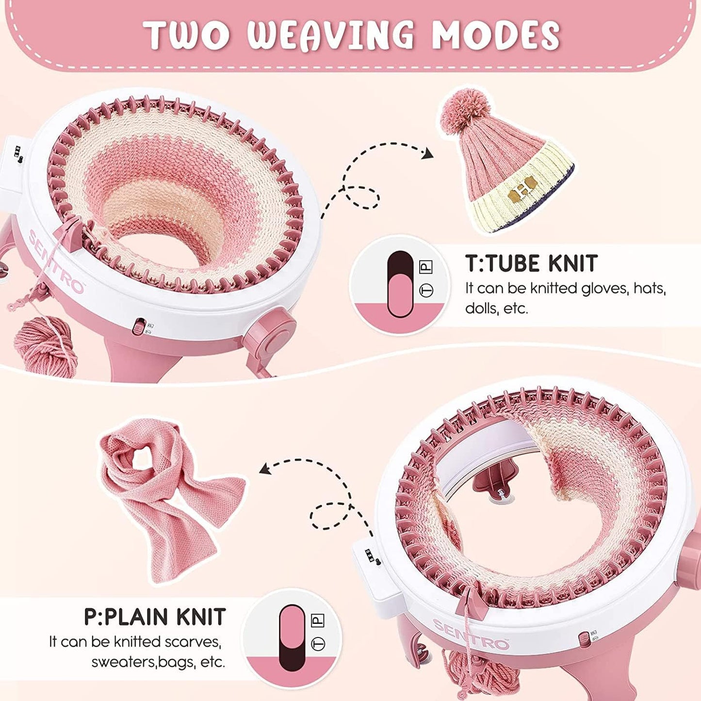 BZVV Knitting Machine for SENTRO 48 Needles Smart Knitting Crochet Machine with Row Counter for Adults and Beginners, Knitting Board Rotating Double Loom, Weaving Loom Machine Kit New Year Gifts