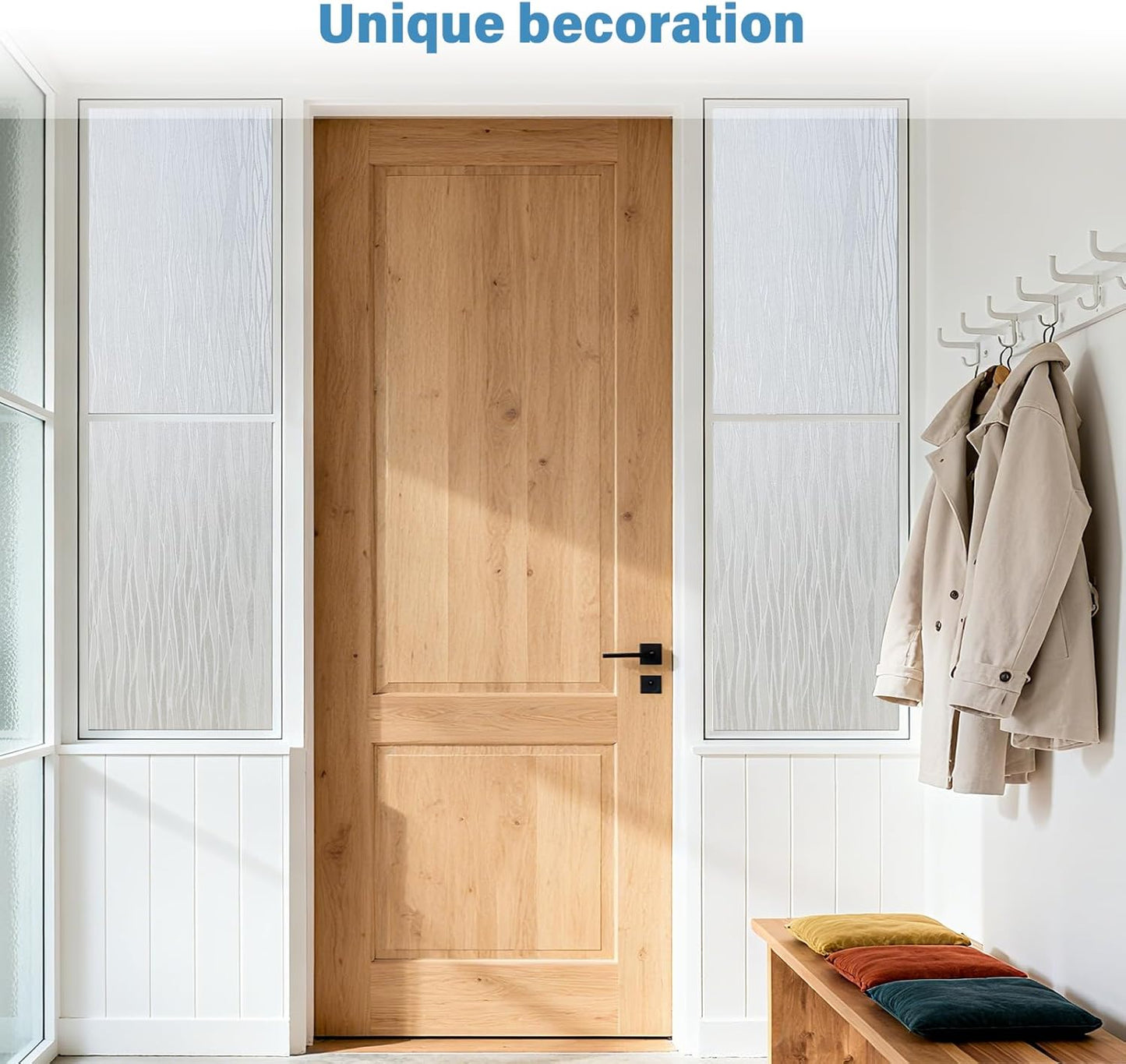 Finnez Frosted Privacy Window Film Static Cling, Non-Adhesive Decorative Cover for Glass Door & Windows, No Glue Removable Clings UV Blocking Waves Design for Home Office 35.4 x 157.4 Inches