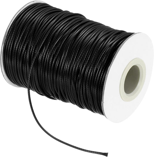 MECCANIXITY Waxed Cord 1.5mm Waxed Thread 87 Yard Wax String Leather Cord for Bracelet Making, Necklaces, Beading, Jewelry Making and DIY Crafts(Black)