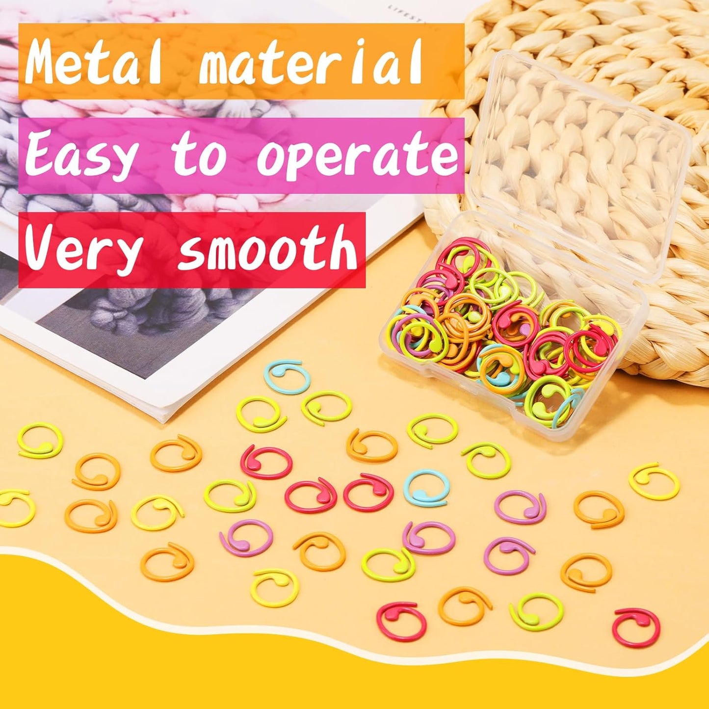 Jmuiiu 100pcs Metal Stitch Markers, Spiral-Shaped Stitch Markers for Crocheting, Colorful Crochet Ring, Crochet Markers for Crocheting and Knitting with Storage Box