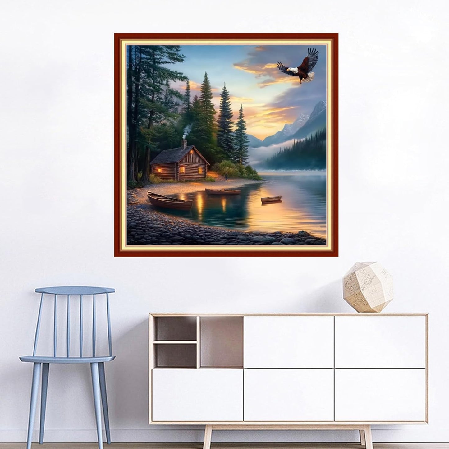 Joyhoor Cross Stitch Kits for Beginners Stamped Cross-Stitch Supplies Needlework preprint Embroidery Kits for Adults DIY Needlepoint Kits Embroidery Patterns 11CT-Small Boat by The Lake 18x18 inchs