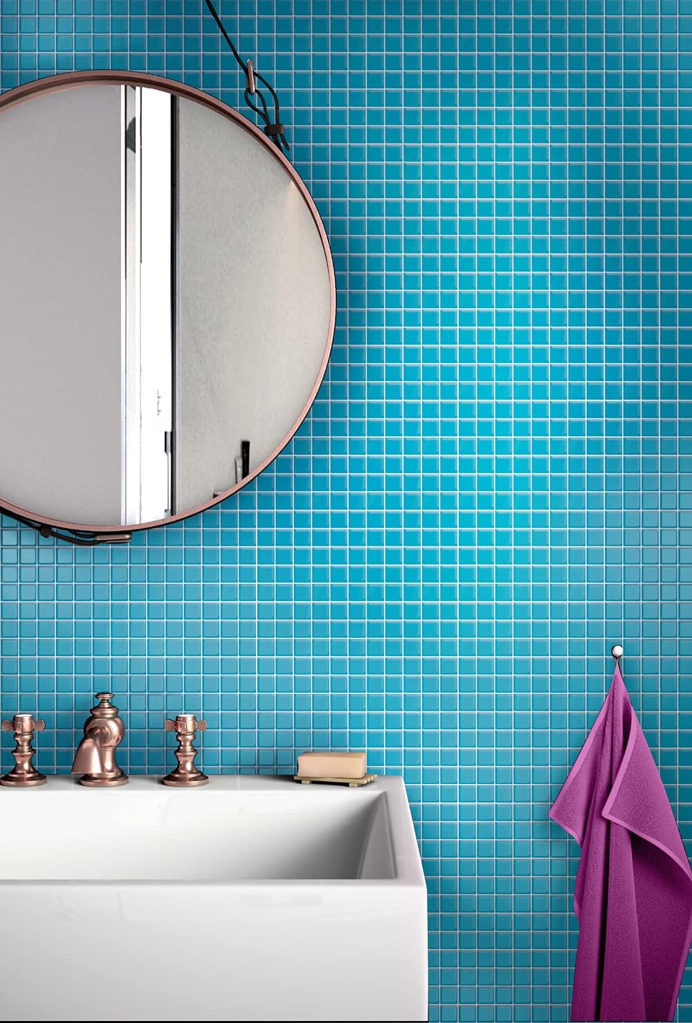 1"x1" Sea Blue Matte Finished Glass Mosaic Tile (Sample Swatch- 5"x4")