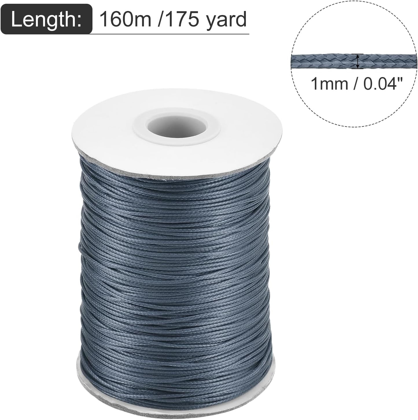 MECCANIXITY Waxed Cord 1mm Waxed Polyester Cord 175 Yard Wax String for Bracelet Making,Necklaces, Beading,Jewelry Making and DIY Crafts(Dark Grey)