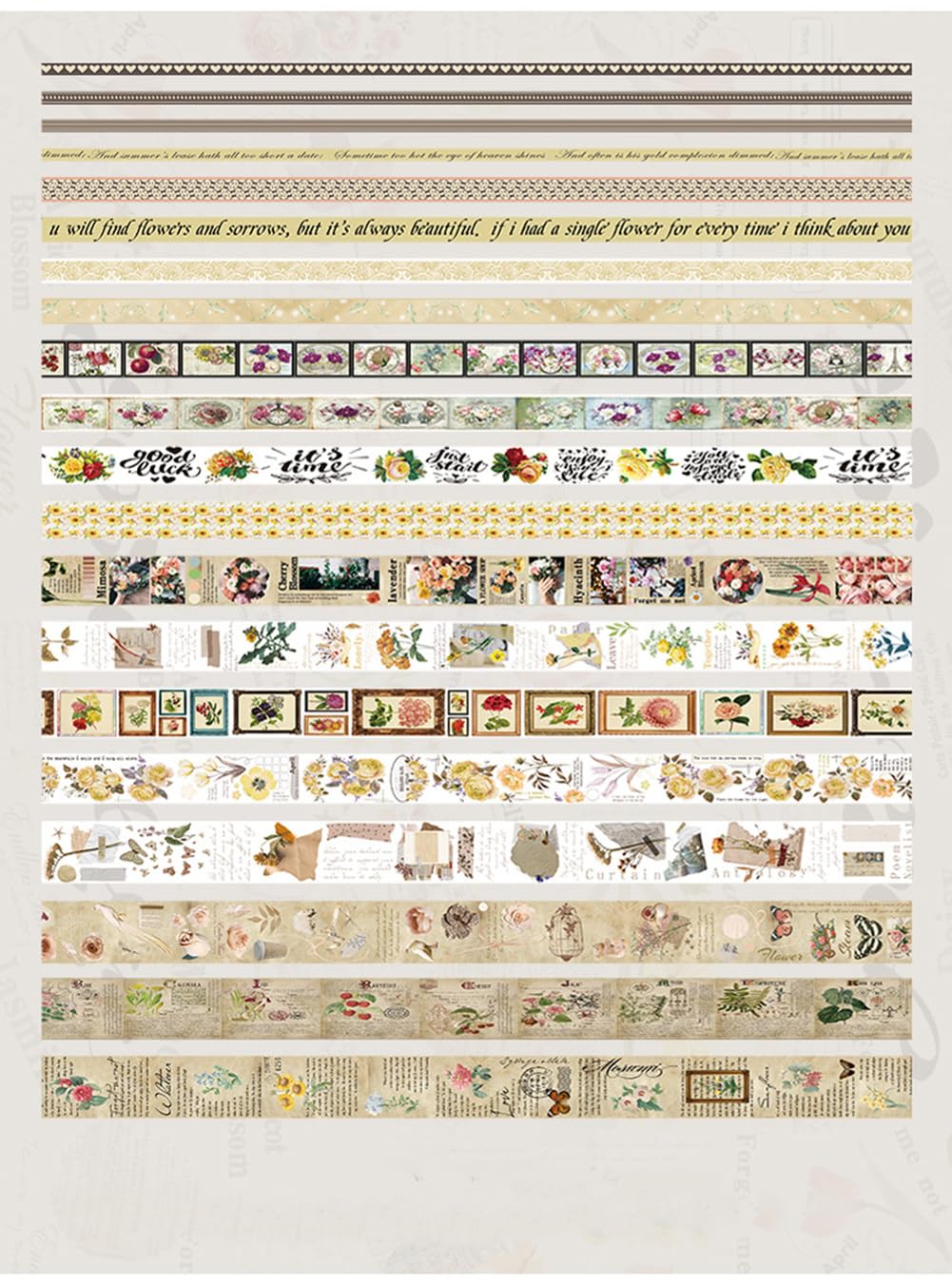 MAFELOE Decorative Vintage Washi Tapes Set 20 Rolls 2 Meters Long, Adhesive Scrapbook Junk Journaling Art Craft Collage Supplies-Forest Dream Series-Light Brown (WT-M4-SLMJ)