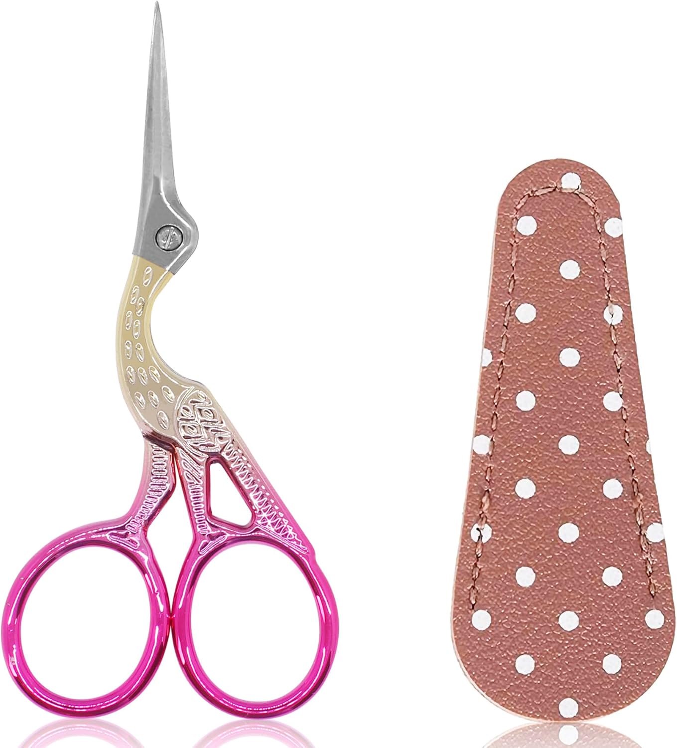 BIHRTC 3.6 Inch Embroidery Scissors Stainless Steel Sharp Tip Scissors with Leather Cover for Cross-stitch Crochet Sewing Crafting Embroidery Threading