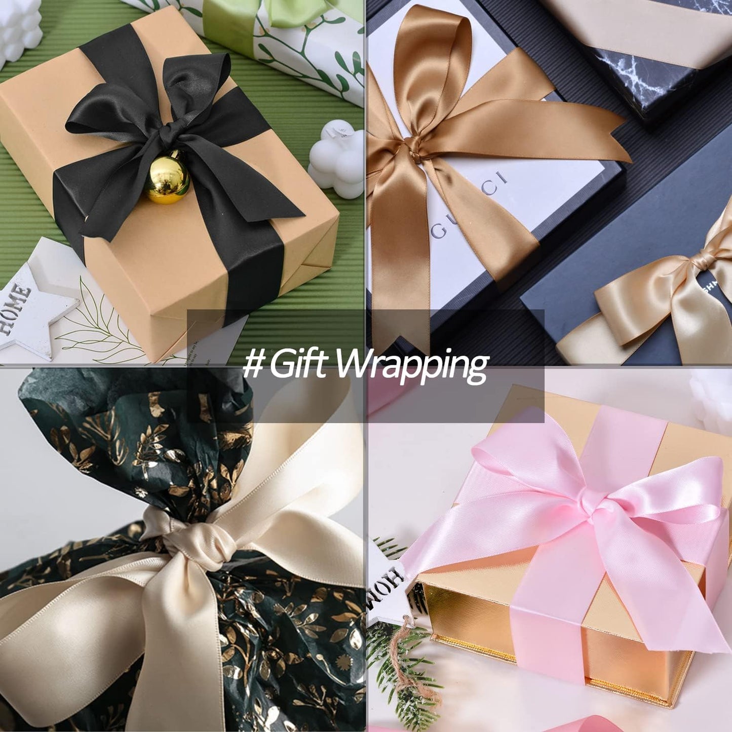 1-1/2" Wide x 100 Yards Solid Color Dark Gold Satin Ribbon, Fabric Satin Ribbon for Gift Wrapping, Wreath, Wedding Party Decoration and Other Sewing Projects (Champagne Gold)