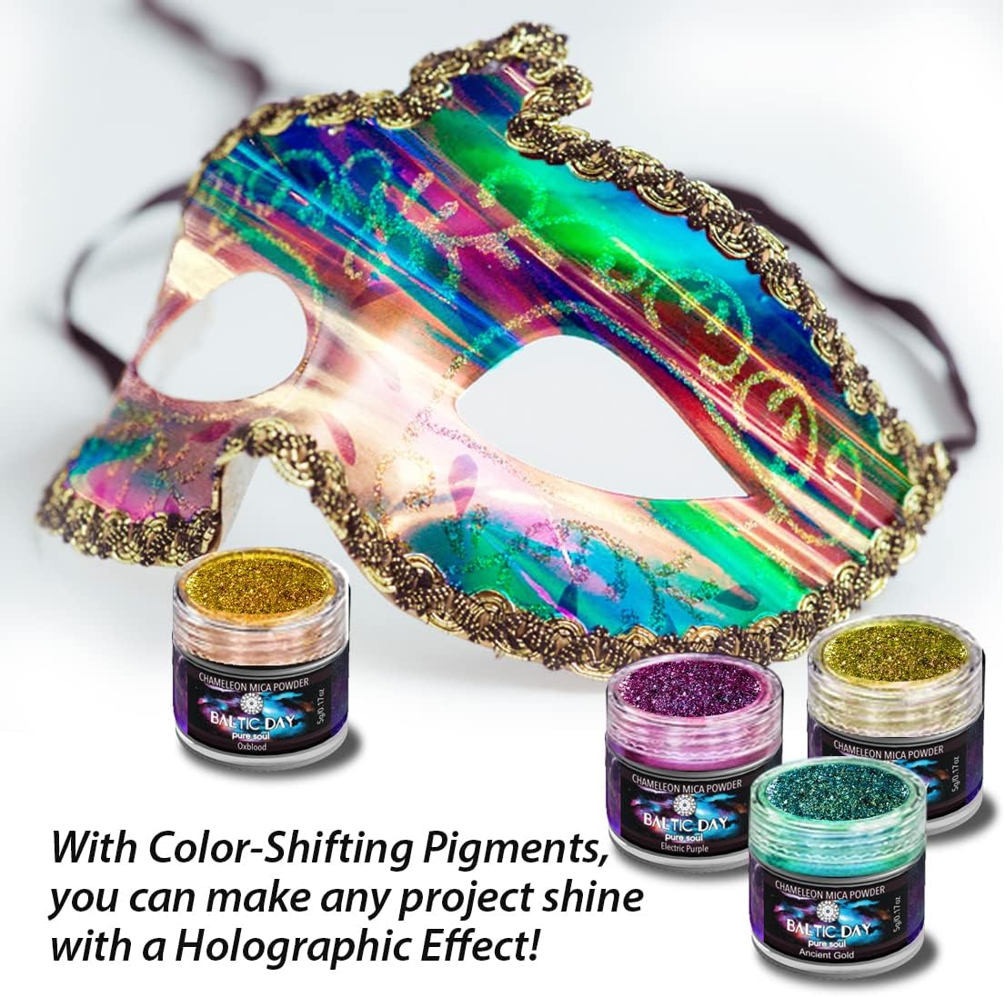 BALTIC DAY 48 Chameleon Mica Powder Set - Includes 8 Interference/Ghost Mica Powders - Color Shift Mica Powder Set