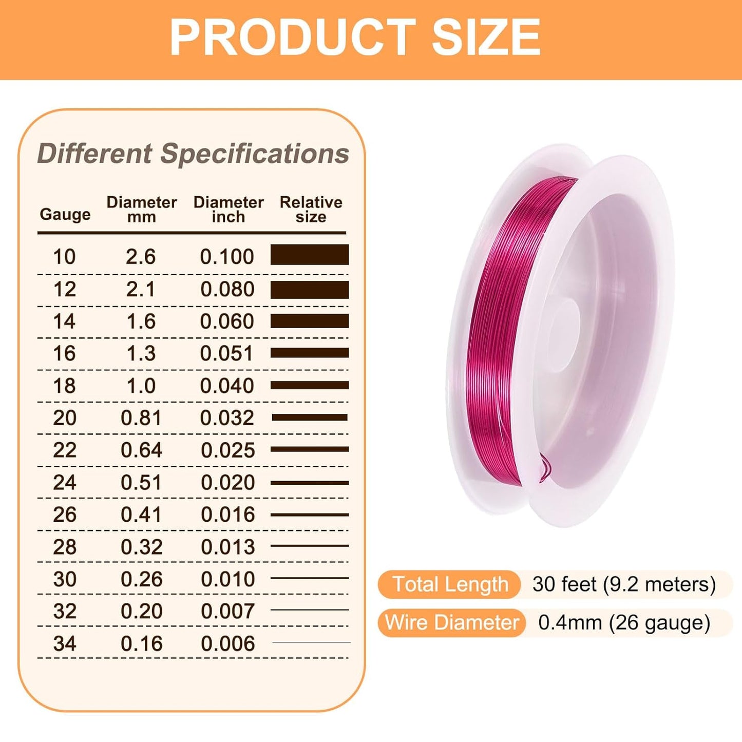 HARFINGTON 30ft Jewelry Wire, 26 Gauge (0.4mm) Brass Craft Soft Metal Tarnish Resistant Copper Beading Wire for Jewelry Making Supplies Crafting, Rose Red