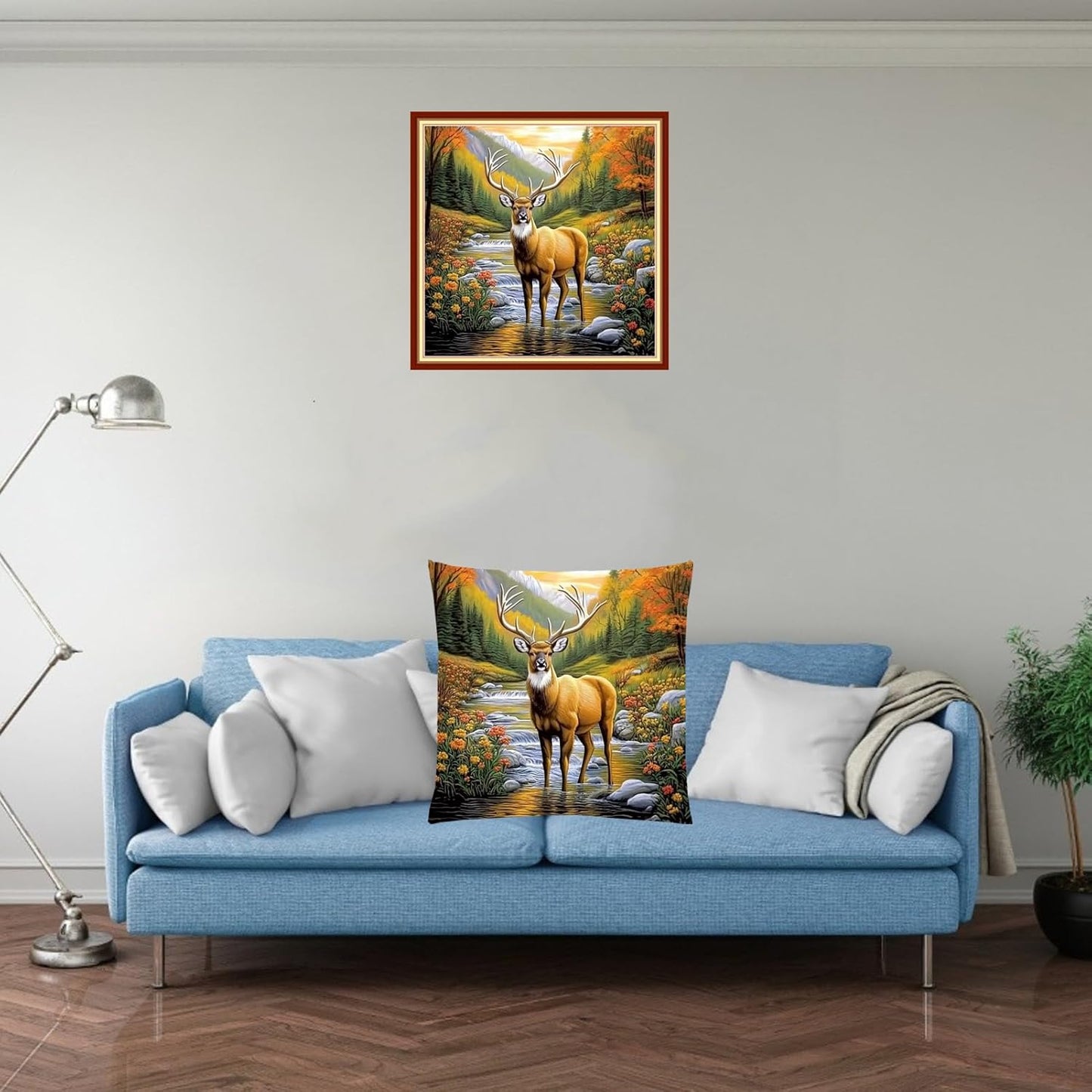 Stamped Cross Stitch Kits for Adults Beginners Pillow Needlepoint Kit with Embroidery Pattern Needlework Kit Prestamped Stitches Kit 11CT Cross Stitching-Lucky Deer 18x18 inch