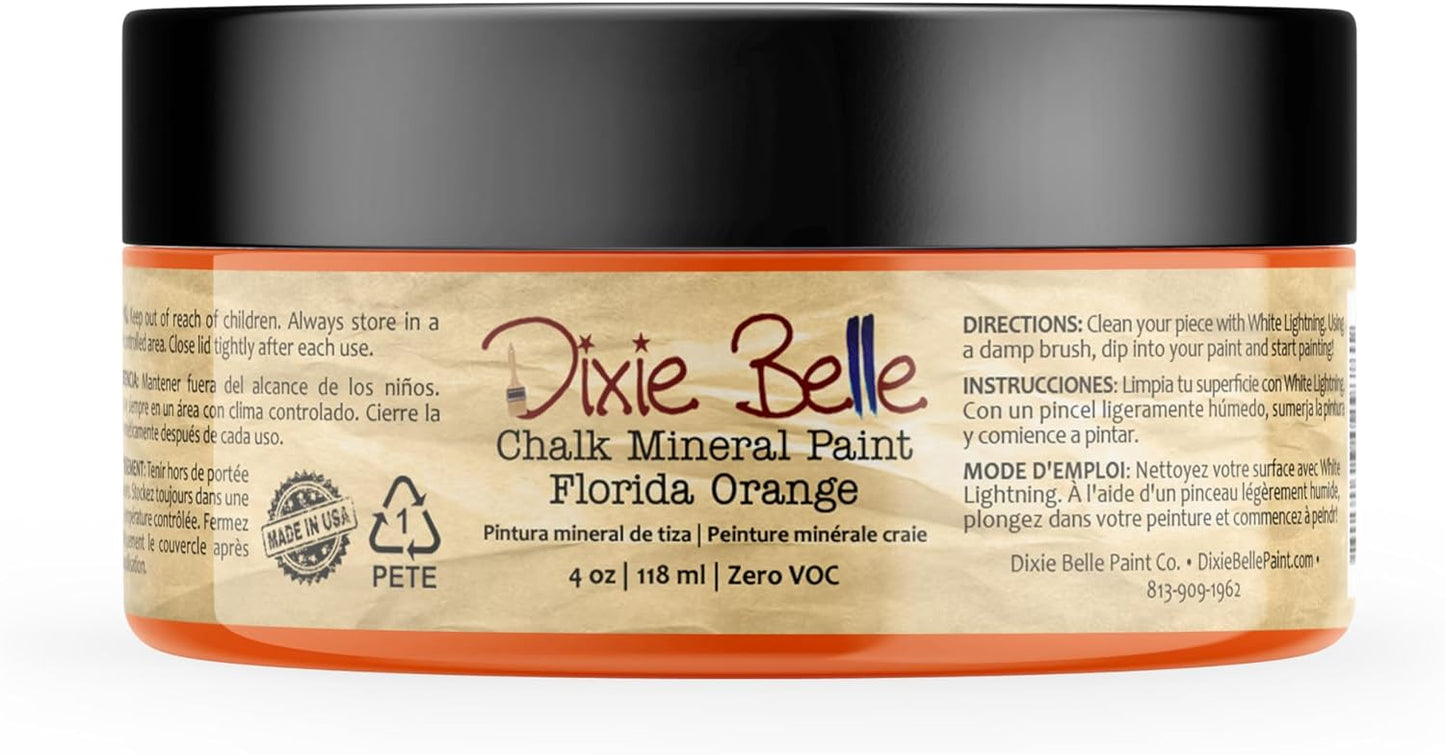 Dixie Belle Paint Company Chalk Finish Furniture Paint - Florida Orange (4oz) - Matte Bright Orange Chic Chalk Mineral DIY Furniture Paint