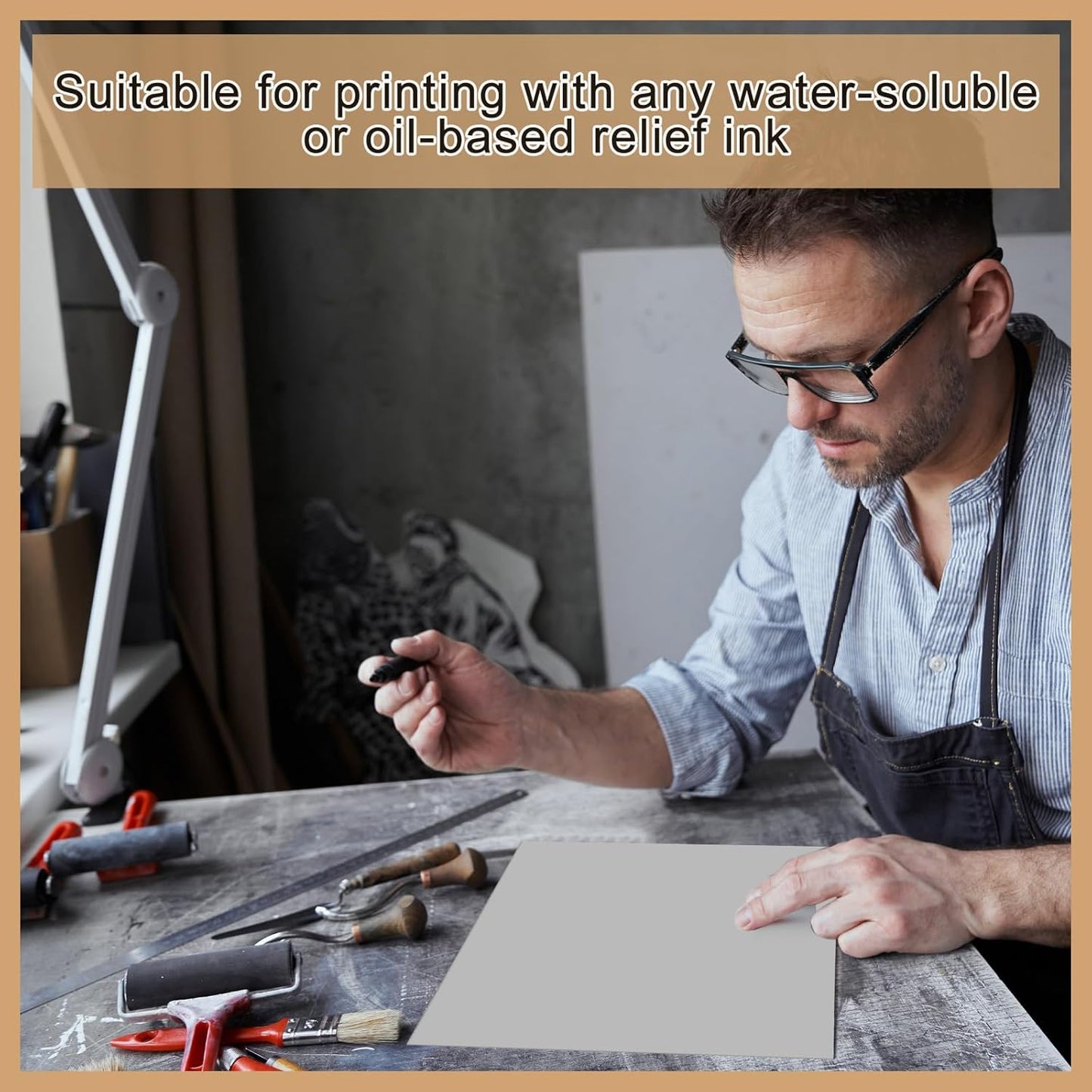 Yeaqee 8 Pcs Linoleum Block Rubber Carving Block Soft Linocut Blocks Large Linoleum Sheet Unmounted Lino Plates for Engraving Art Project Printmaking Artist Studio Supplies (12 x 12 Inch,Gray)