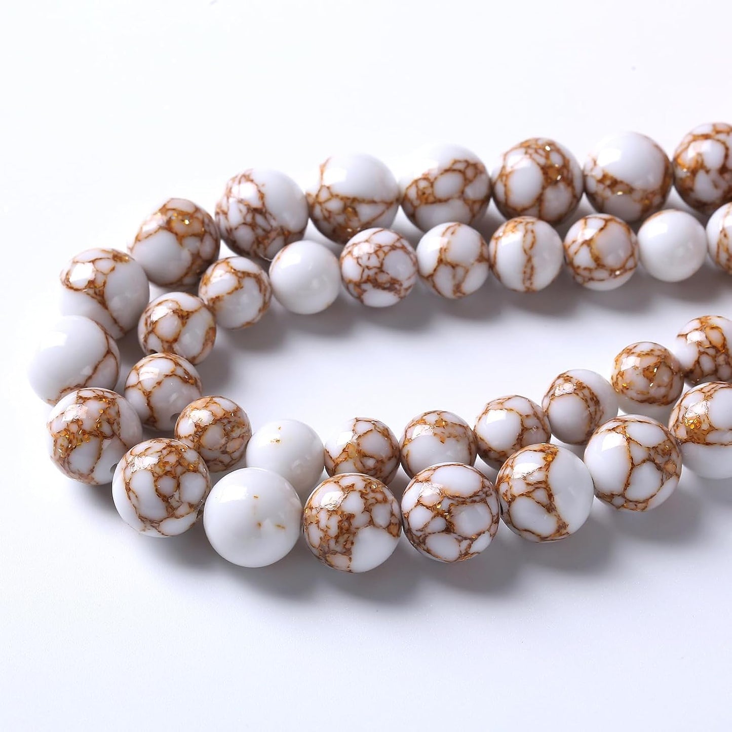 60pcs 6mm White Howlite Spun Gold Stone Beads for Jewelry Making Natural Stone Energy Healing Beads DIY Bracelet Necklace 15" (6mm, White Howlite Spun Gold Stone)