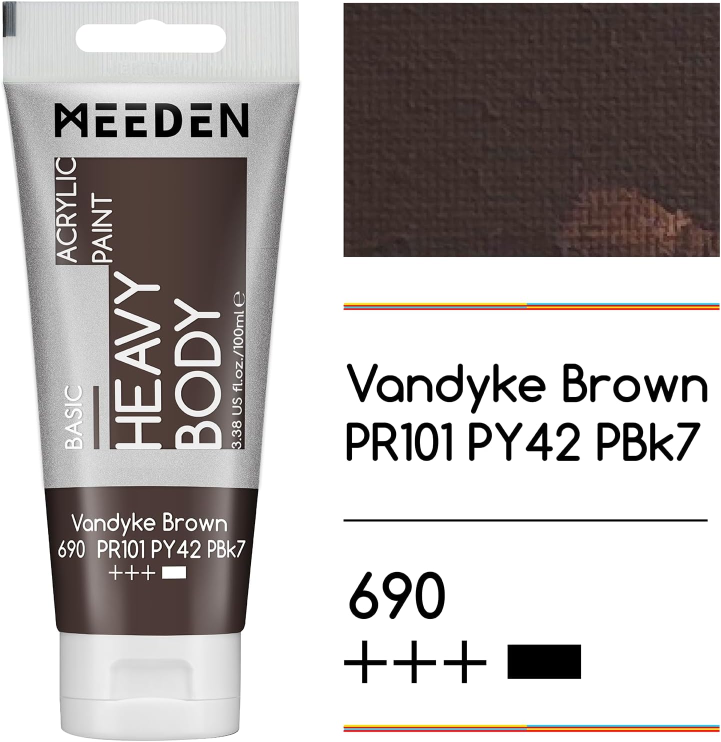 MEEDEN Acrylic Paint Vandyke Brown: 100ml/3.38oz Heavy Body Acrylic Paint Tube Bundled with Additional Titanium White Color for Art Craft Painting