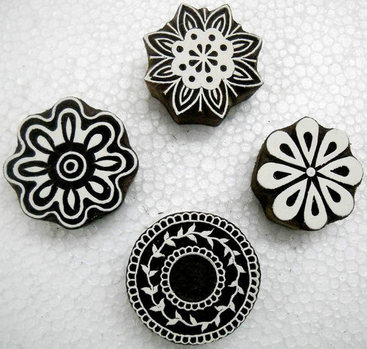 Wholesale Lot of Four Floral Designs Wooden Block Stamps/Tattoo/Indian Textile Printing Blocks